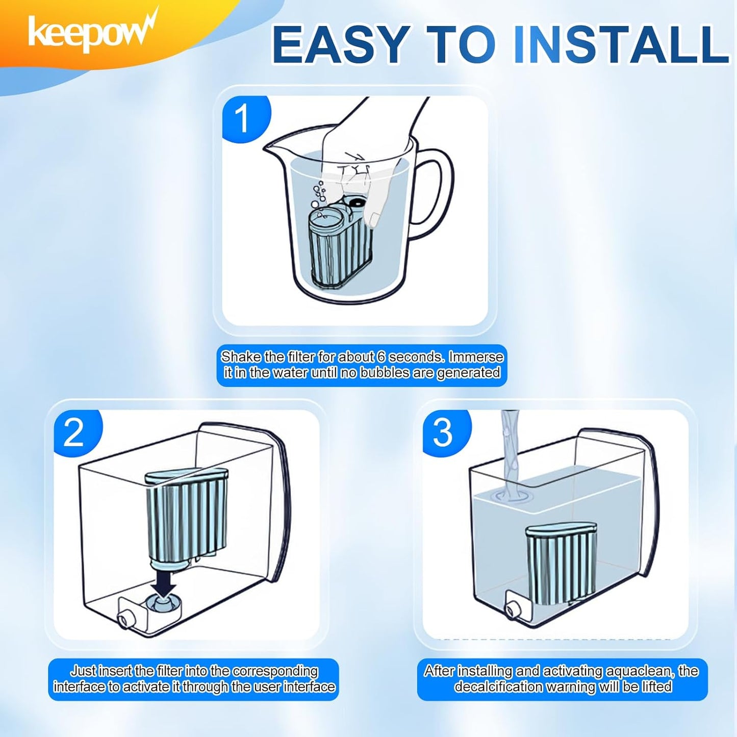 KEEPOW CA6903 Coffee Filter Compatible with Philips AquaClean, Aqua Clean Dedicated Anti-Lime Calc and Water Filter for Super-Automatic Espresso Machine, 3 Pack