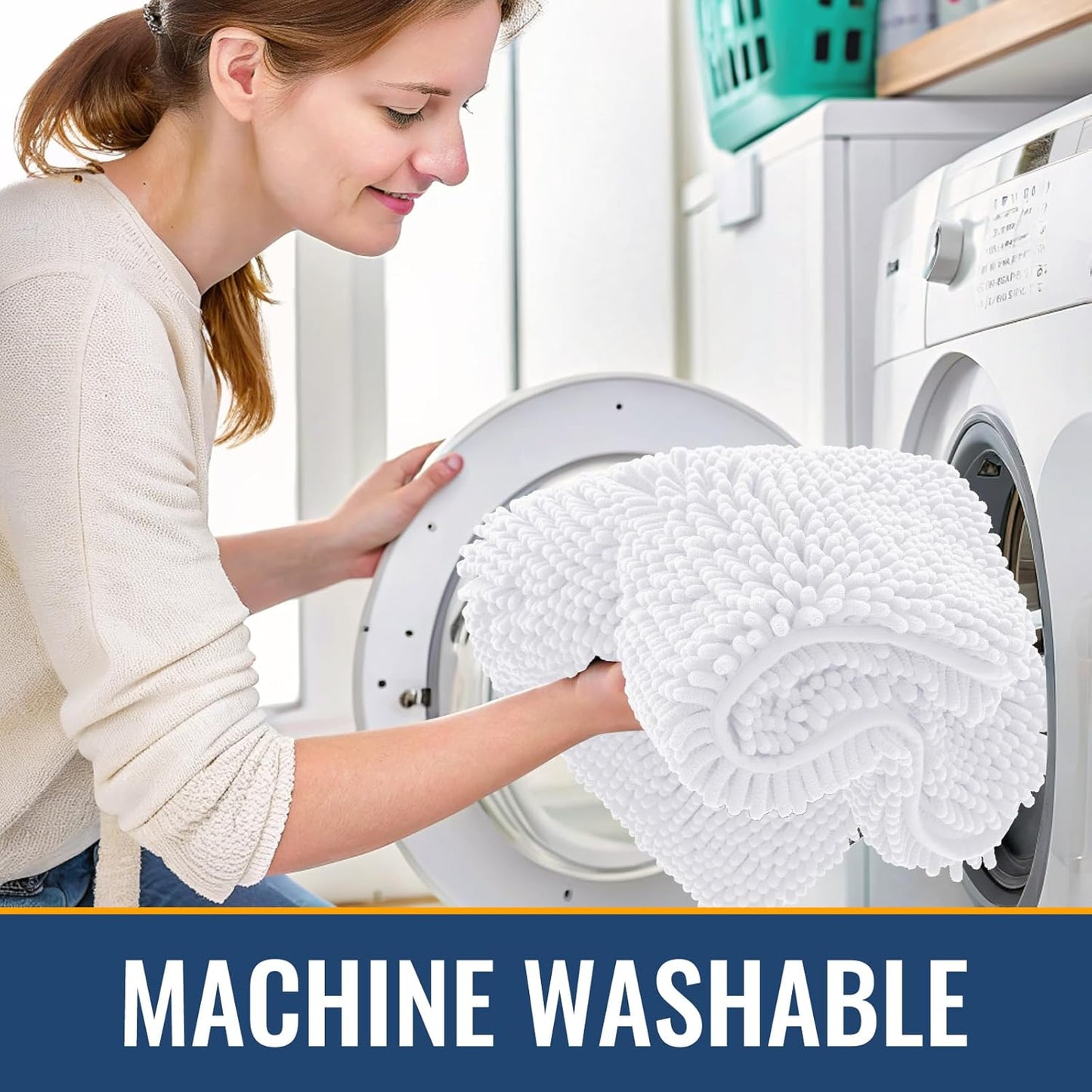 Arotive Bathroom Rugs 47x24, Extra Soft Absorbent Shaggy Chenille Bath Rugs, Machine Washable Rubber Backing Non-Slip Bath Mats for Bathroom Floor Tub and Shower, Home Decor Accessories, White