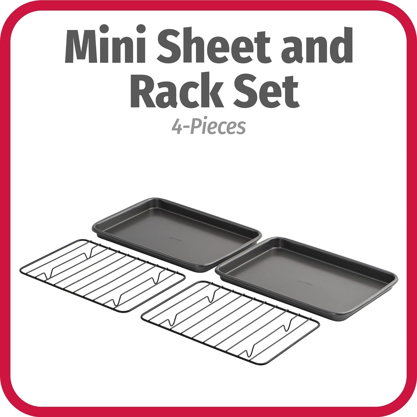 GoodCook Set of 2 Nonstick Steel 9" x 6.2" Toaster Oven Mini Baking Sheets with Racks, Gray