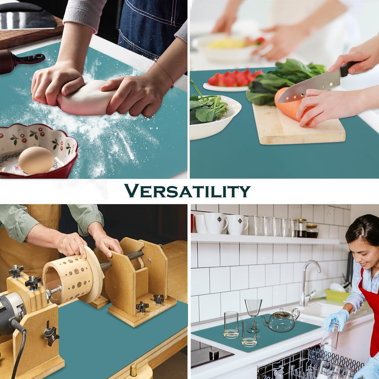 Extra Large Silicone Countertop Mat, Silicone Table Mat Kitchen Counter Protector Nonslip Heat Resistant Desk Mat for Crafts Kids Dinner Placemat Pastry Dough Rolling Mat, Dark Green