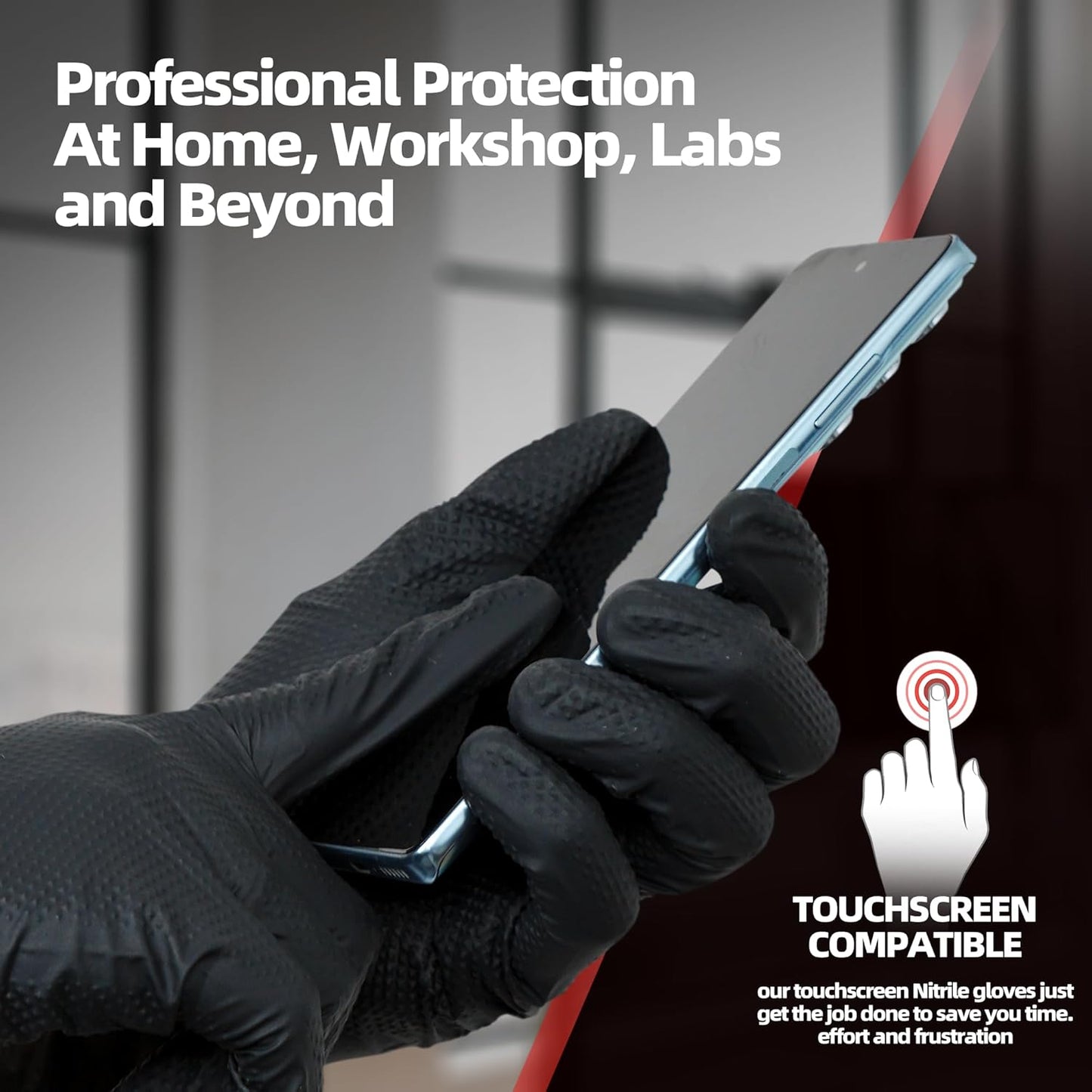 Jointown Basic Heavy Duty Nitrile Gloves, Mechanic Gloves 8 Mil Nitrile Disposable, with Raised Diamond Texture, Case of 1000, Black, Medium