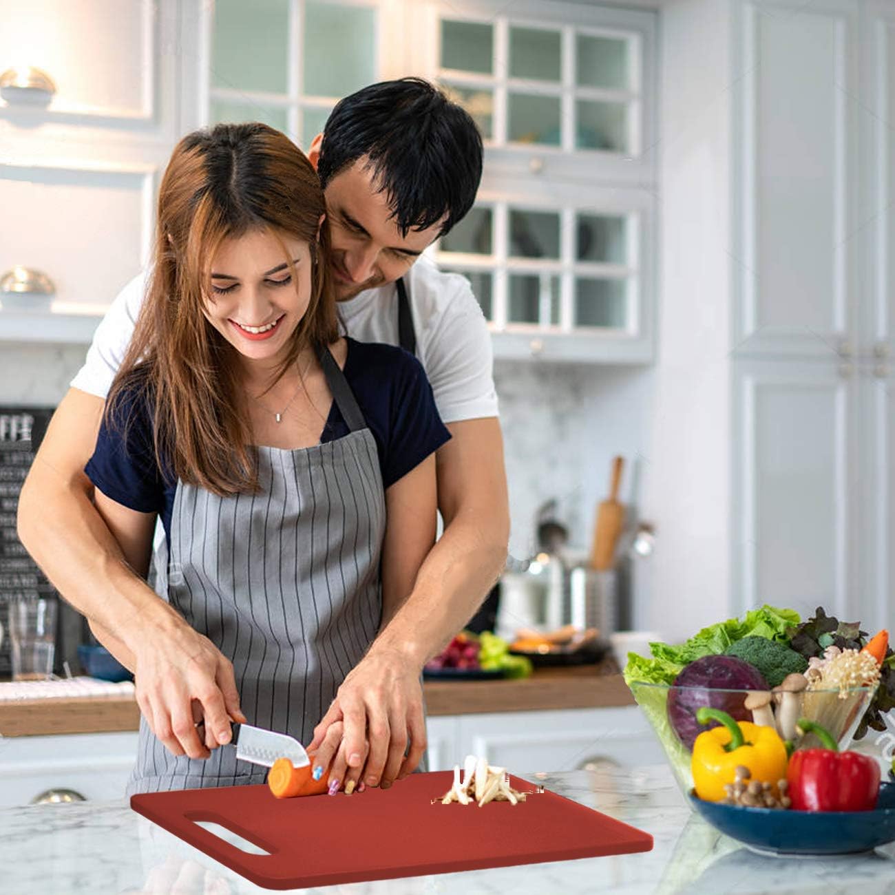 Fotouzy Plastic Utility Cutting Board with Handles, Food Safe PP Material, BPA Free, Dishwasher Safe, Thick Chopping Board, Large Size, Easy Grip Handle, for Kitchen (Red),15.5 x 10"