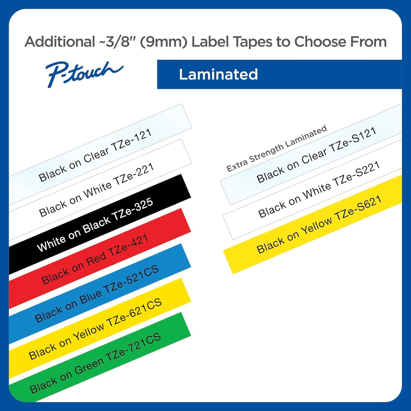 Brother Genuine P-touch, TZe-621CS, 0.35” x 26.2’, Black on Yellow Laminated Label Tape