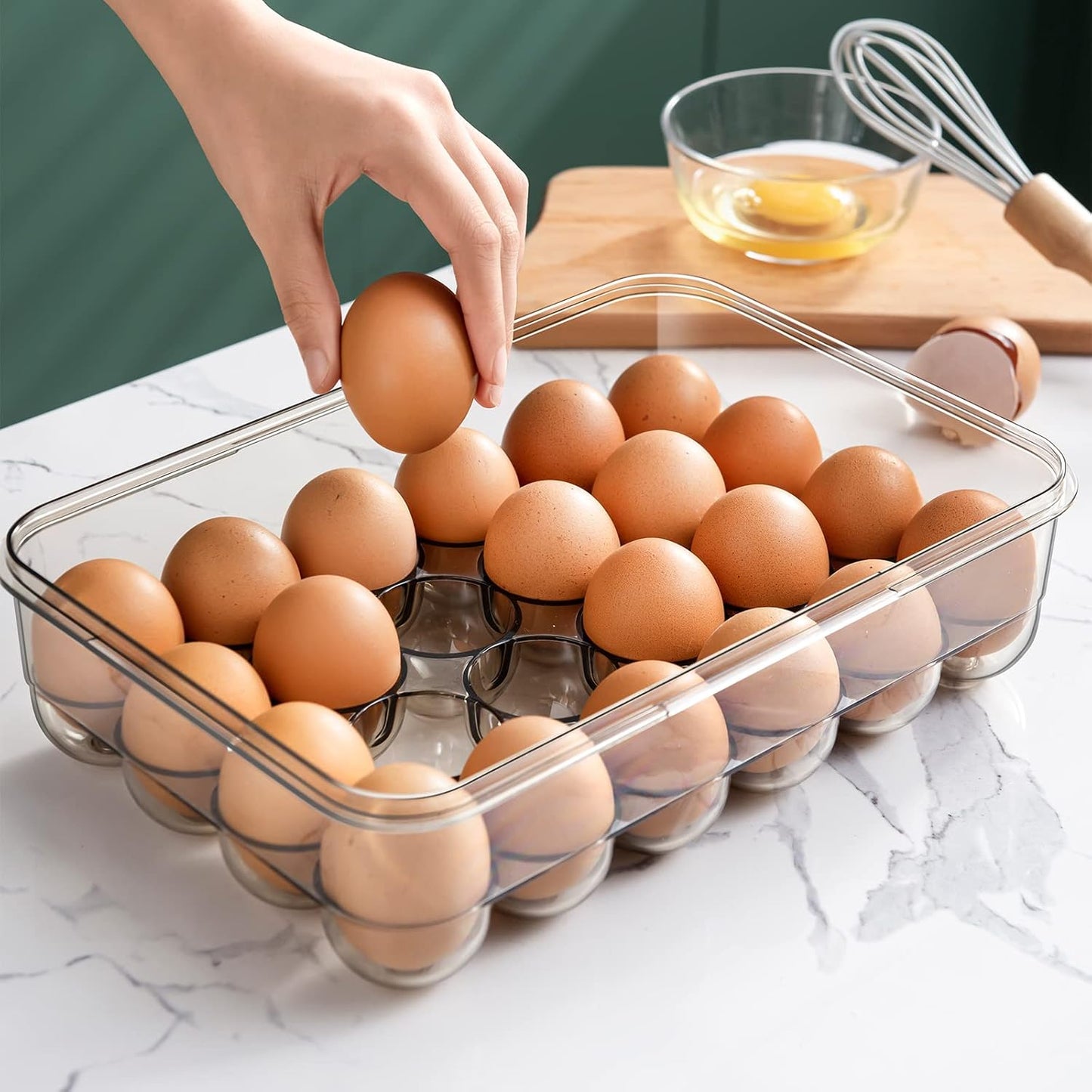 CottonColors Egg Holder for Fridge - 24 Egg Plastic Refrigerator Organizer - Stackable Storage With Lids