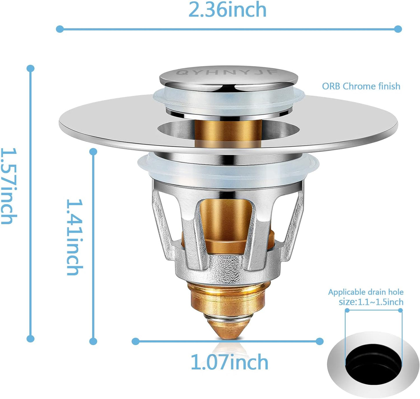 2Pcs Bathroom Sink Stoppers ，Pop Up Drain Stopper for Bathroom Sink，‎2-in-1 Sink Stopper & Strainer,Universal Wash Basin Sink Stopper，for 1.1"~1.5" Bathroom Sink Drain（Silver）