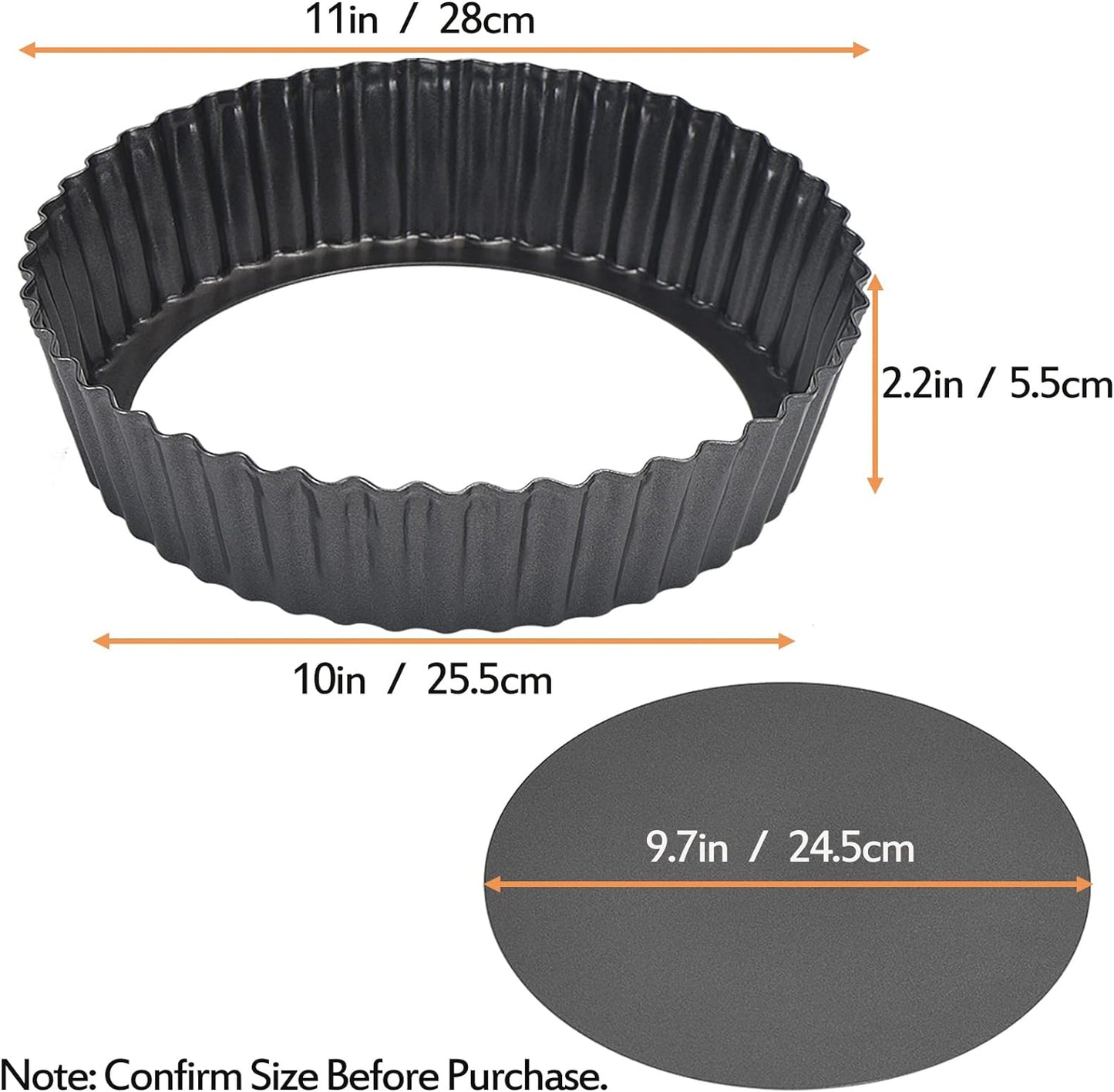 2 Pack Nonstick Tart Pan, Quiche Pan, Carbon Steel Deep-dish Pie Pan with Removable Loose Bottom (11 In)