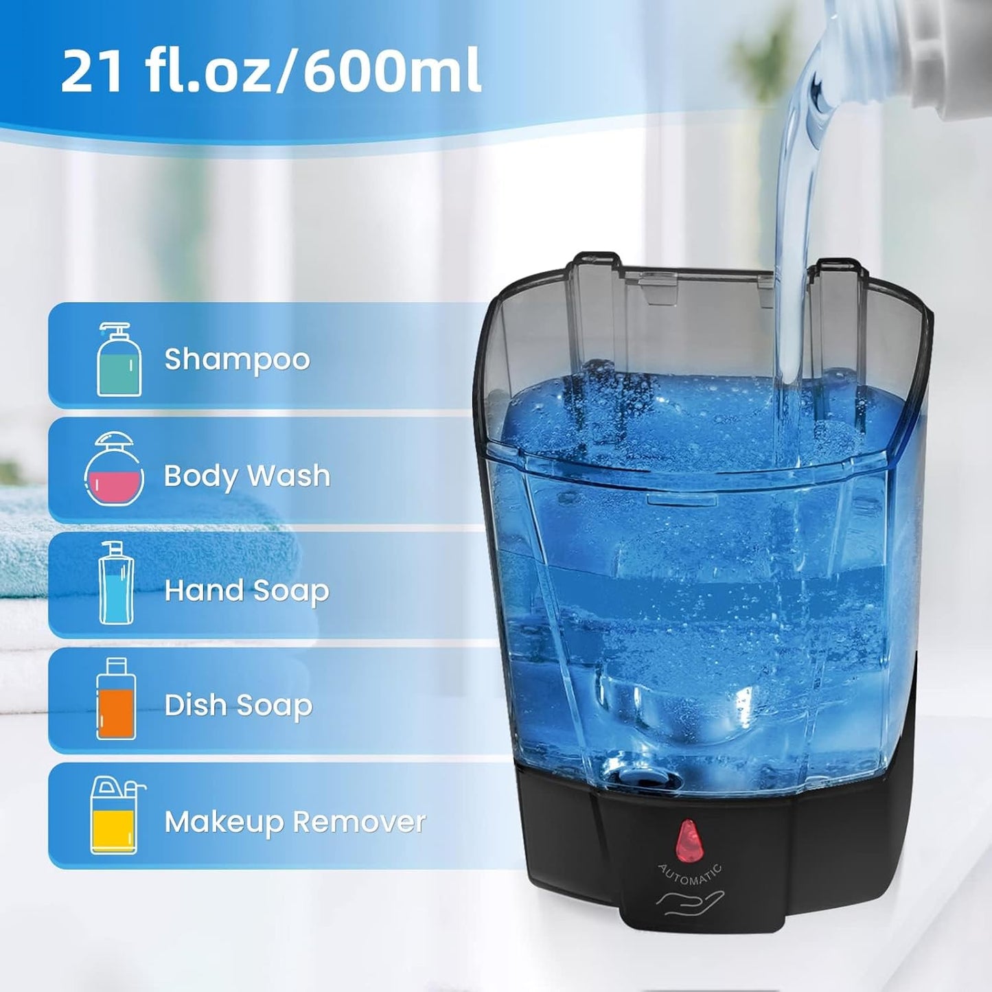 SVAVO Automatic Soap Dispenser Wall-Mounted, Hand Soap Dispenser Touchless Electric Sensor Pump Battery Operated for Office Home Kitchen Bathroom, Hotel Restaurant, 600ml/21fl.oz