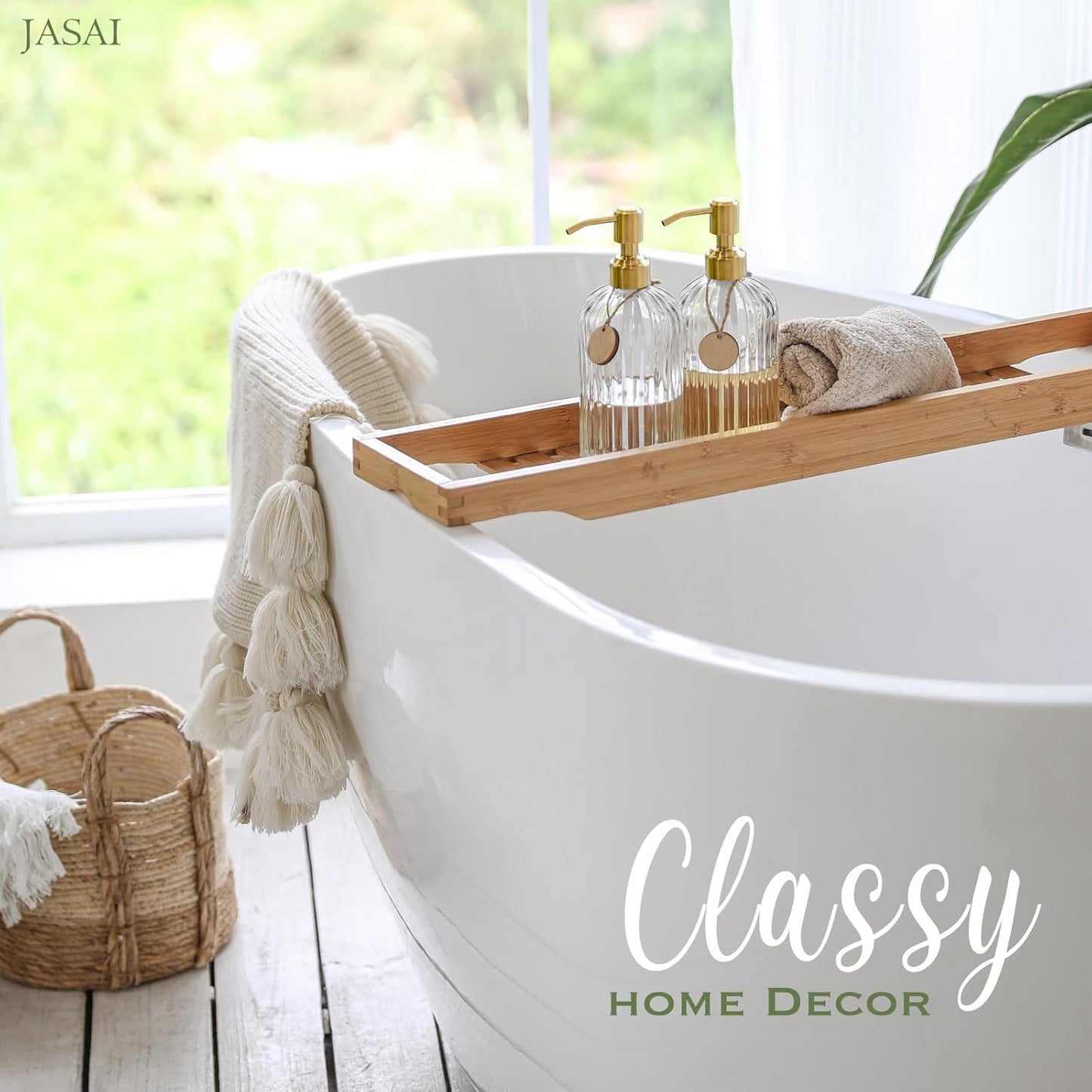 JASAI 2PACK 18Oz Fluted Glass Soap Dispenser with Golden Rust Proof Pump, Refillable Kitchen soap Dispenser with Vertical Stripe, Bathroom Soap Dispenser for Dispense Hand soap, Dish Soap, Lotion.