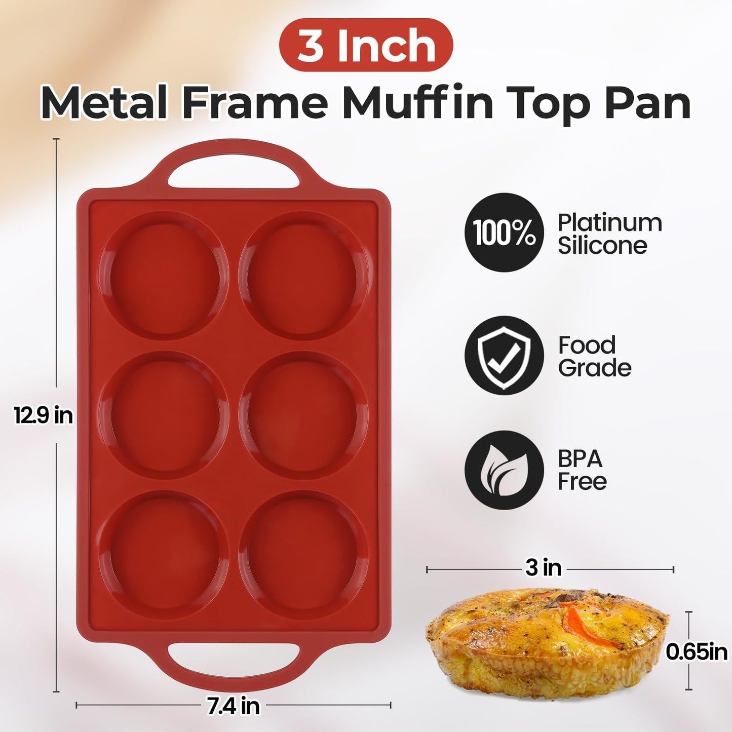 CAKETIME Muffin Top Pan Non Stick, 3 Inch Metal Frame Round Egg Baking Pan for Oven English Muffins, Whoopie Pies, Corn Bread, Egg Bites, Breakfast Sandwiches Tarts 3 Pack Brown