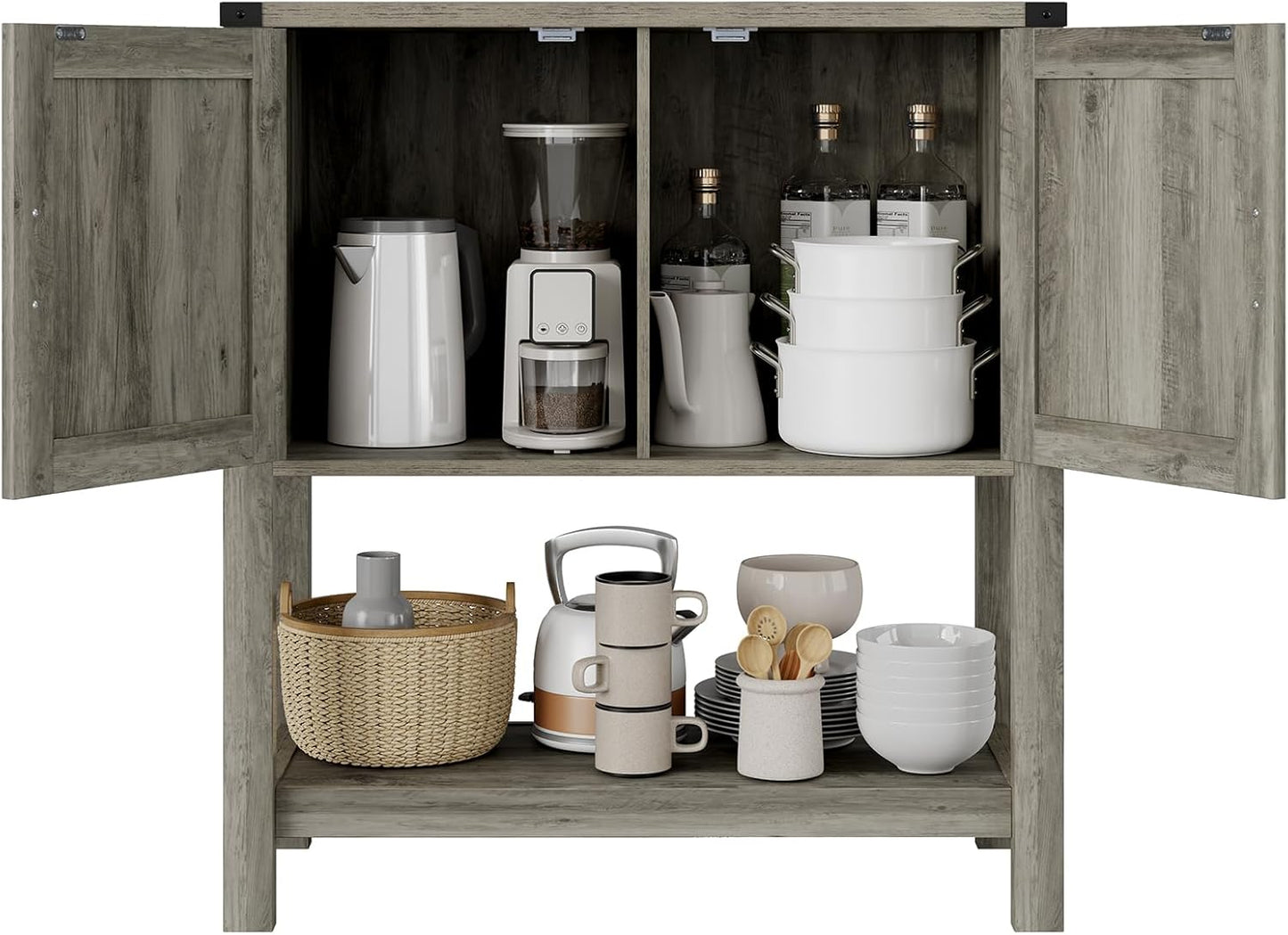 Console Table with 2-Door Cabinet Coffee Bar Cabinet Sofa Table,Entryway Table with Storage, Farmhouse Buffet Sideboard (Grey)