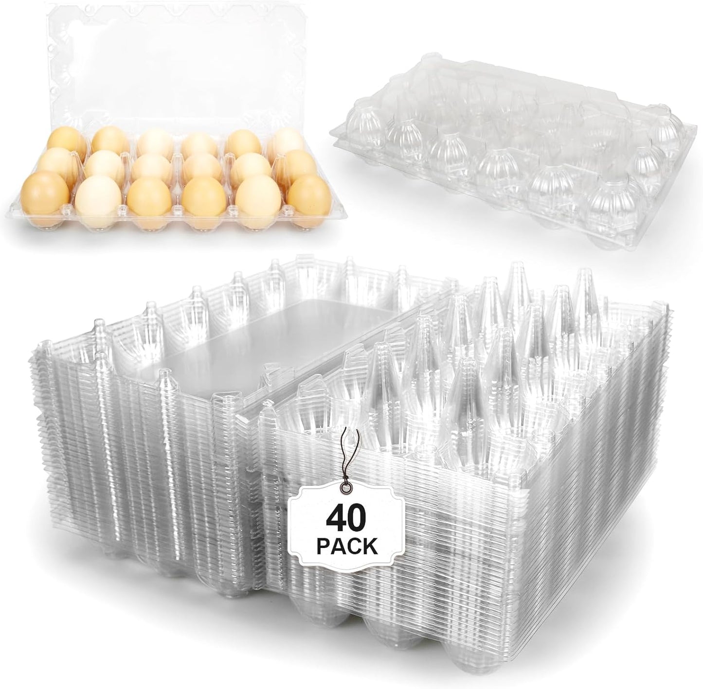 Egg Cartons 18 Count - 40 Pack Egg Cartons Cheap Bulk - 3x6 Grids Plastic Egg Carton for Fresh Eggs, Home, Farmers Market (Medium)
