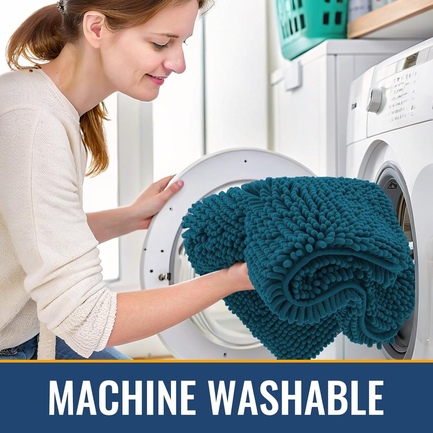 Arotive Bathroom Rugs 24x16, Extra Soft Absorbent Shaggy Chenille Bath Rugs, Machine Washable Rubber Backing Non-Slip Bath Mats for Bathroom Floor Tub and Shower, Home Decor Accessories, Peacock Blue