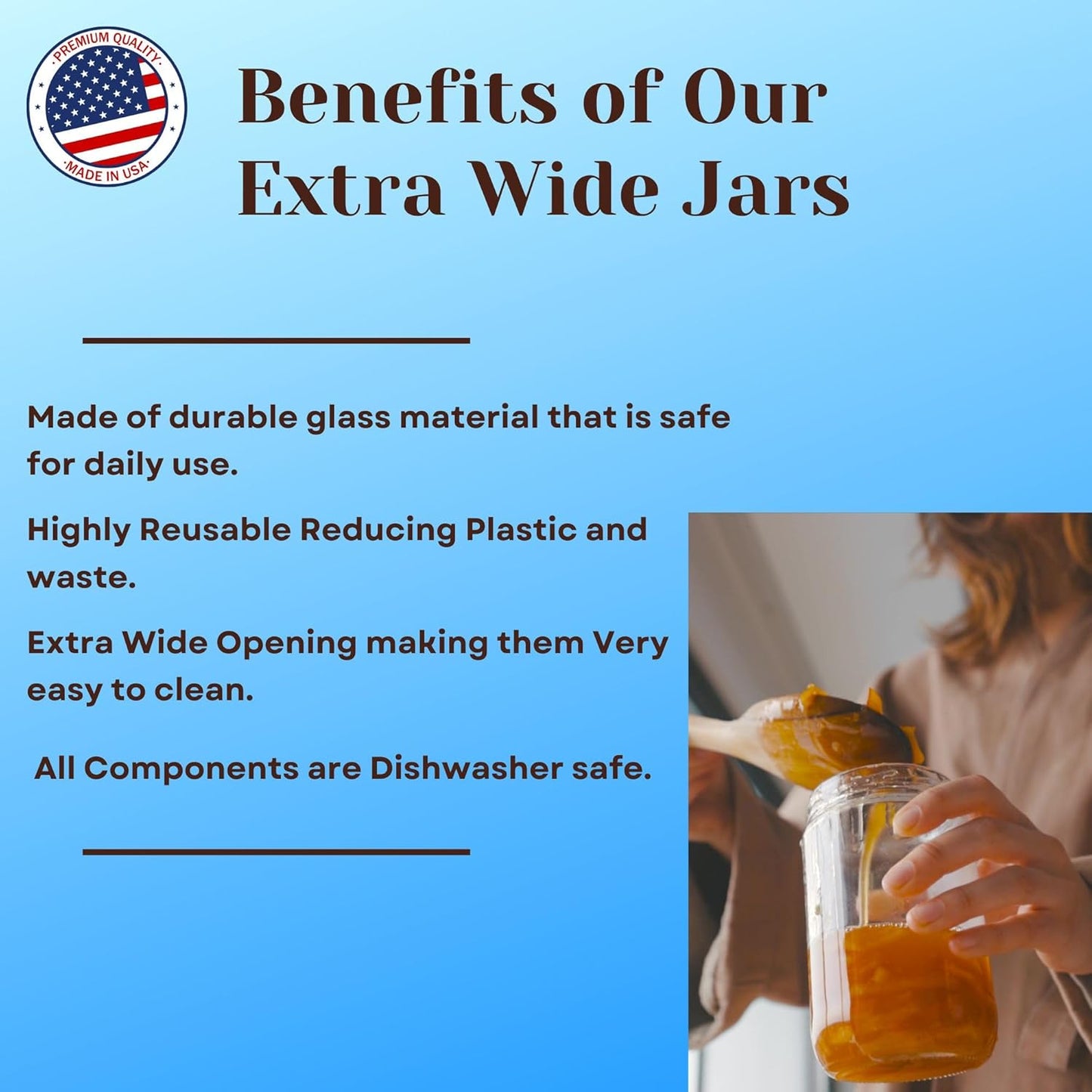 JARMING COLLECTIONS 32oz Extra Wide Mouth Glass Storage Jar with BPA-Free Plastic Lid – Quart Size Airtight Mason Jar for Kitchen, Pantry, and Food Storage (Set of 2)