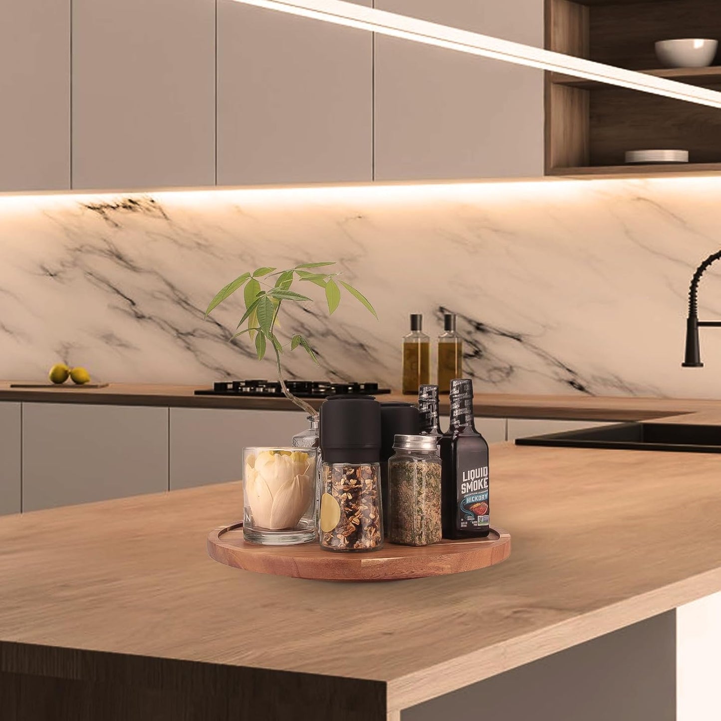 10 inch Wooden Lazy Susan Turntable, Acacia Wood Spinning Organizer for Dining Table, Cabinet, Fridge, countertop, Pantry