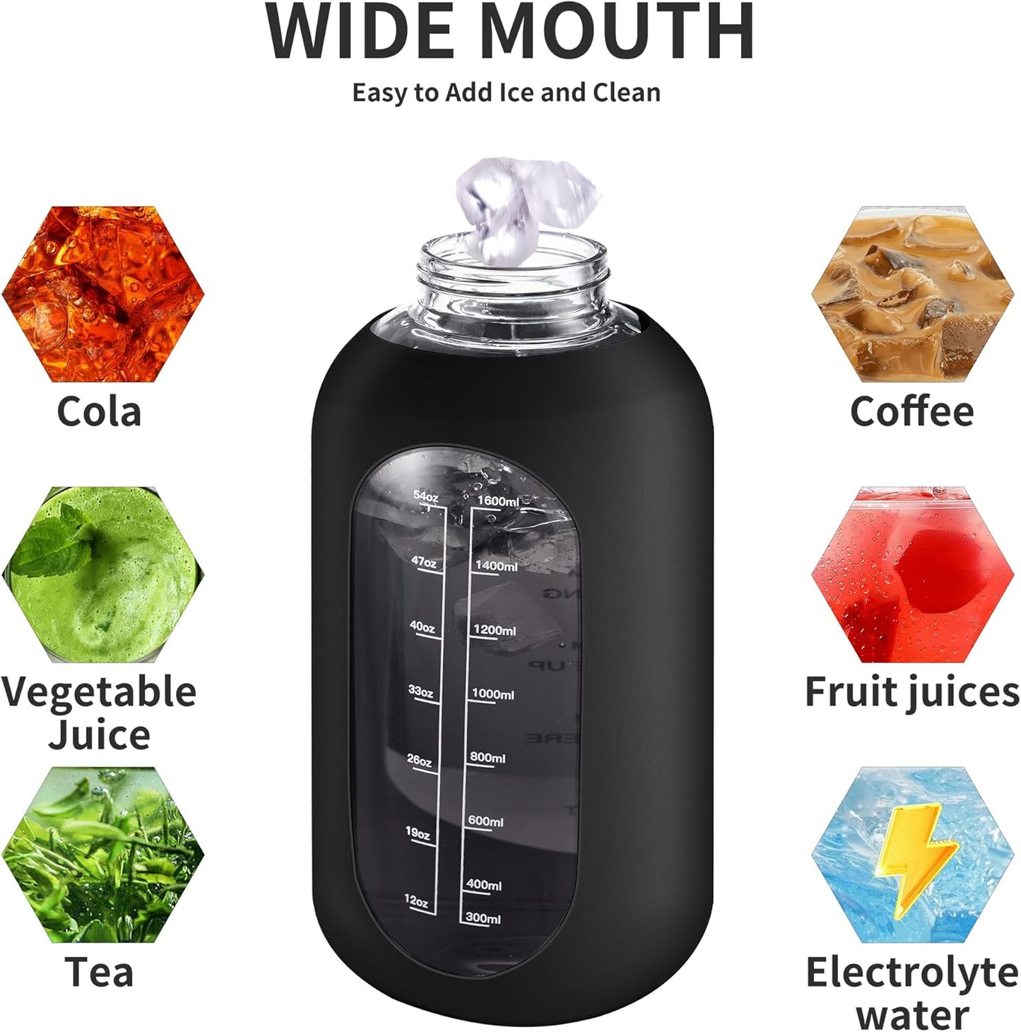 CIVAGO 32 oz Glass Water Bottle with Straw and Handle, Large Sports Motivational Water Bottle Flask with Time Marker and 2 Lids, Leakproof Water Jug Canteen with Silicone Sleeve for Gym,Sage…