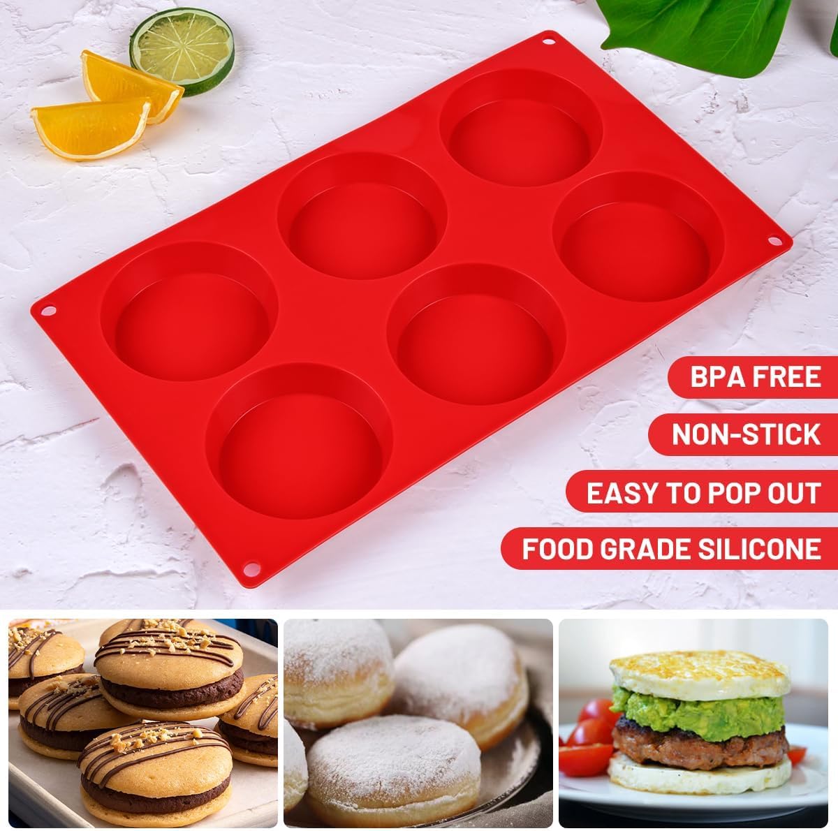 CAKETIME Muffin Top Pan, Silicone Egg Molds for Breakfast Sandwiches 3 Inch Round Silicone Baking Molds for Baking English Muffins, Whoopie Pies, Corn Bread, Egg Bites, Tarts 3 Pack