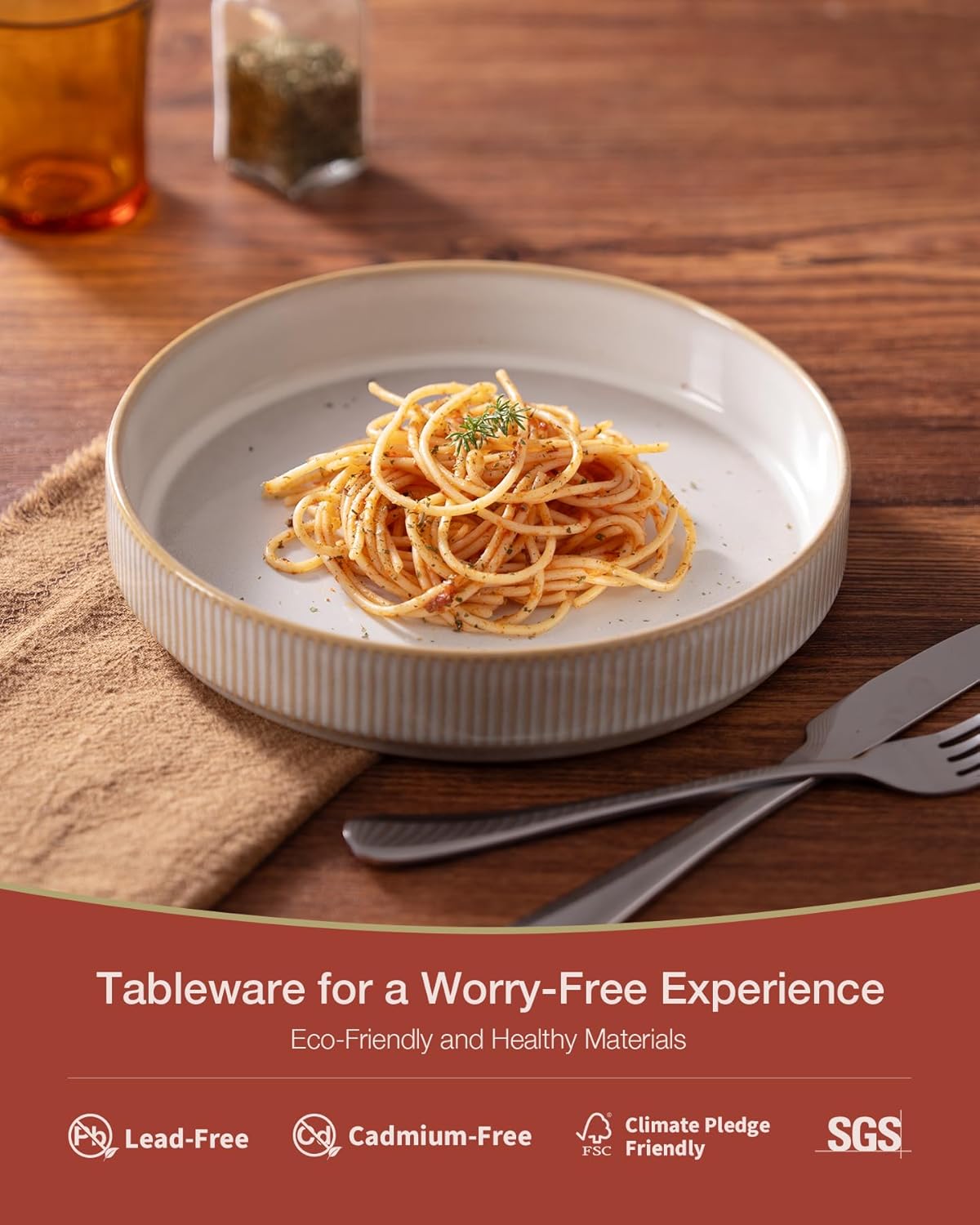 famiware Star 8.25" Pasta Bowls, Large Dinner Bowls Set of 6, Salad Bowl Plates, Shallow Bowls for Eating, Cappuccino White