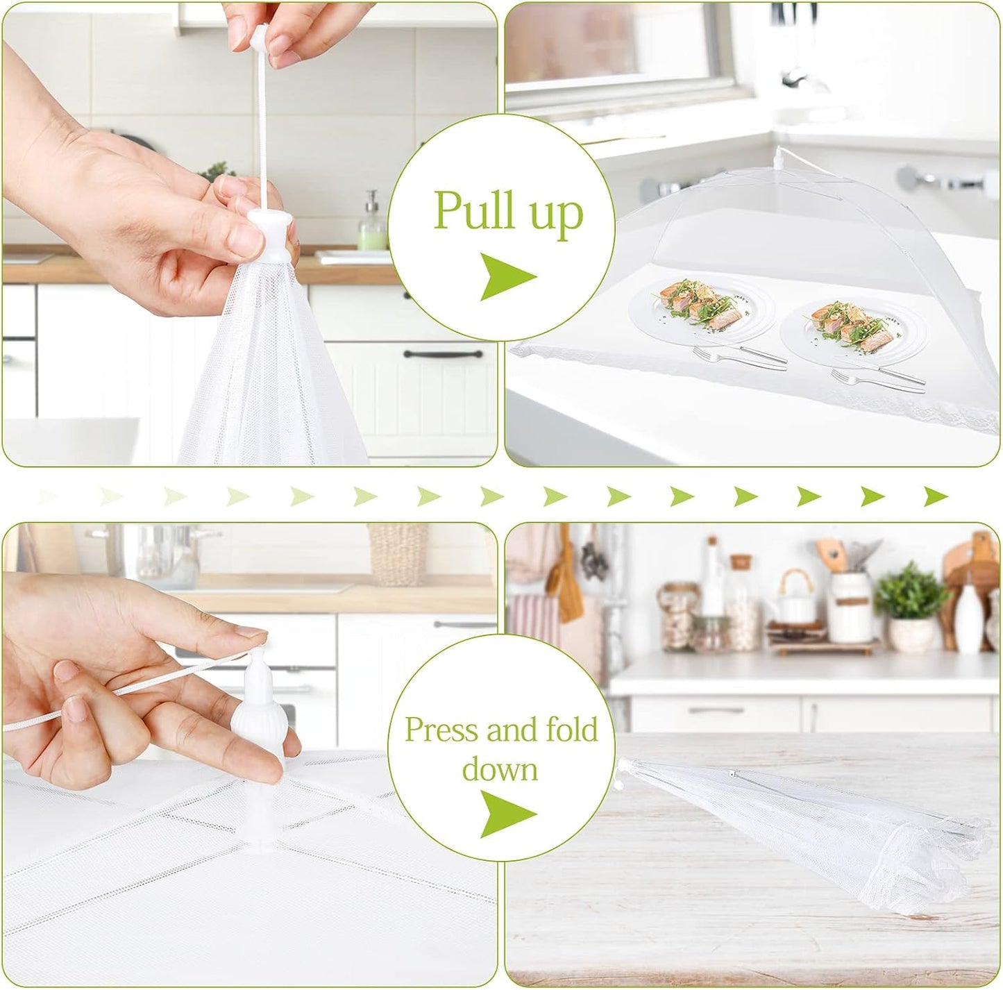 Food Cover Food Tent Set, 2 Extra Large 40"X24" and 6 Standard 17"X17" Mesh Food Covers for Outside, 8 Pack Collapsible, Reusable Pop-Up Umbrella Food Nets for Picnics, Outdoor Camping, Parties, BBQ