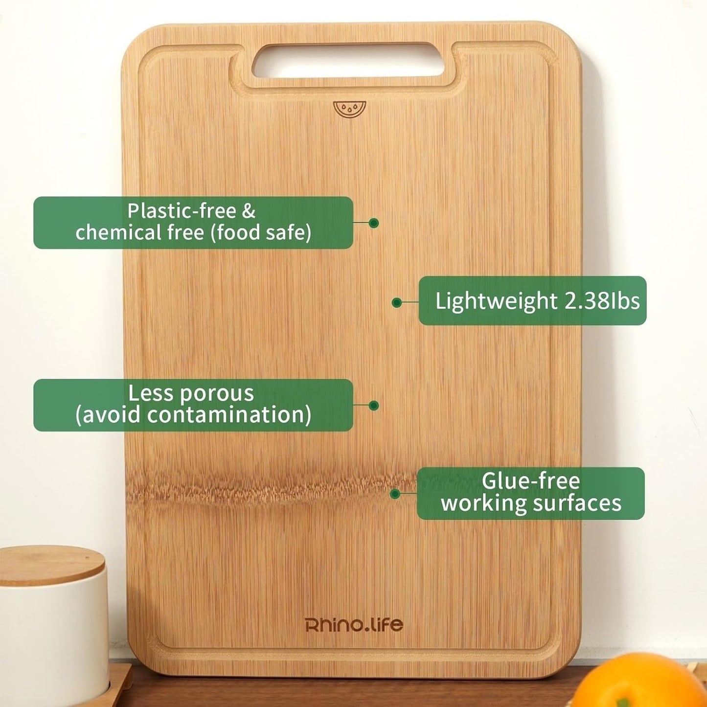 Healthy and No Glue & Organic Non Toxic Large Bamboo Cutting Board with hands for Kitchen,Plastic Free & Juice Groove, Non-solid wood Cutting Board for Meat, Vegetables and Fruits(16 * 11inch)
