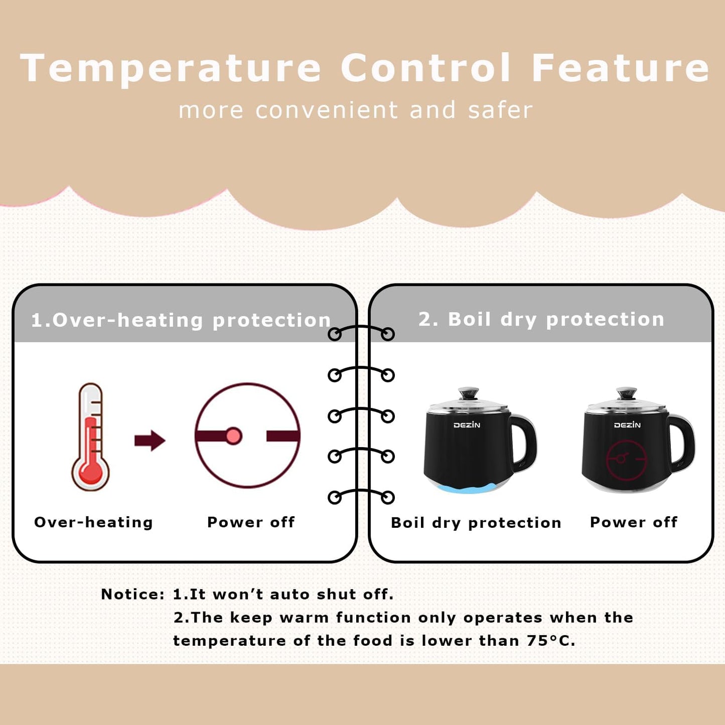 Dezin Hot Pot Electric with Steamer, Rapid Noodles Cooker, Stainless Steel Electric Pot 1.6 Liter, Perfect for Ramen, Egg, Dumpling, Soup, Oatmeal with Temperature Control and Keep Warm Function