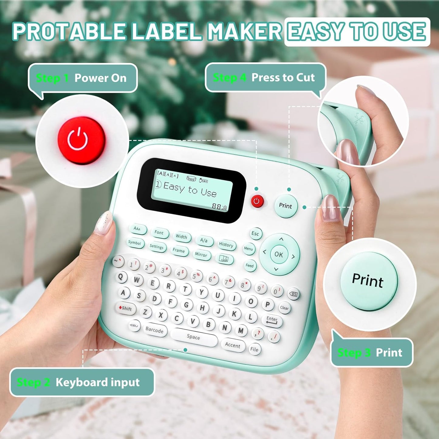 D210S Kids Label Maker, Label Maker Machine with Waterproof-Labels, Portable Keyboard Labeler Machine with-Tape 12mm 0.47 Laminated White, Multiple Symbols for Home Garden Office School Kids Use