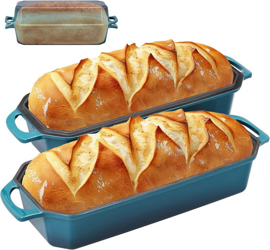 Bread Pan Cast Iron Loaf Pan with Lid Bread Loaf Pan 13x5 Inch Enameled Cast Iron Sourdough Bread Pan,DarkCyan