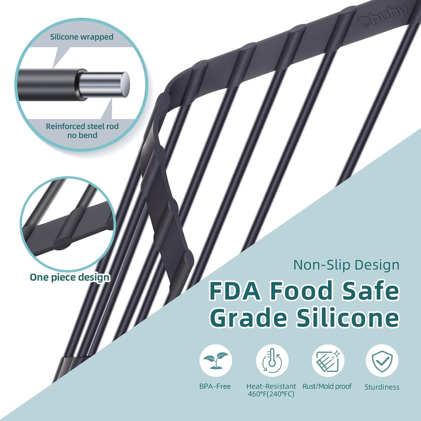 Corner Sink Caddy, Ohuhu Sponge Holder for Kitchen Sink Organizer Silicone Wrapped Steel Anti Slip Rust Triangle Over the Sink Dish Drying Rack for Sink Corner Multipurpose Drainer Trivet Space-Saving