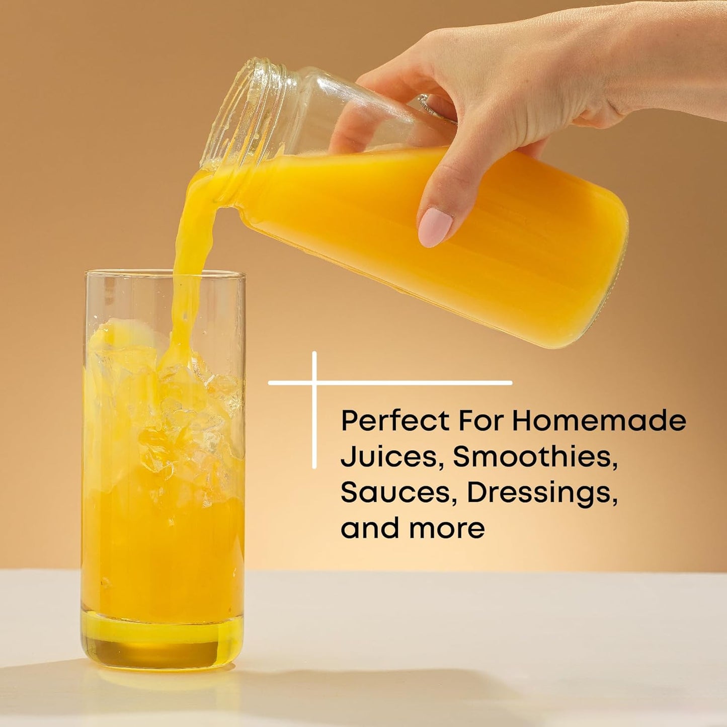 JoyJolt 16 oz Reusable Glass Bottles with Caps. Set of 8 Juicing Bottles With Lids and Juice Jars Labels. Glasses for Cold Brew, Smoothie