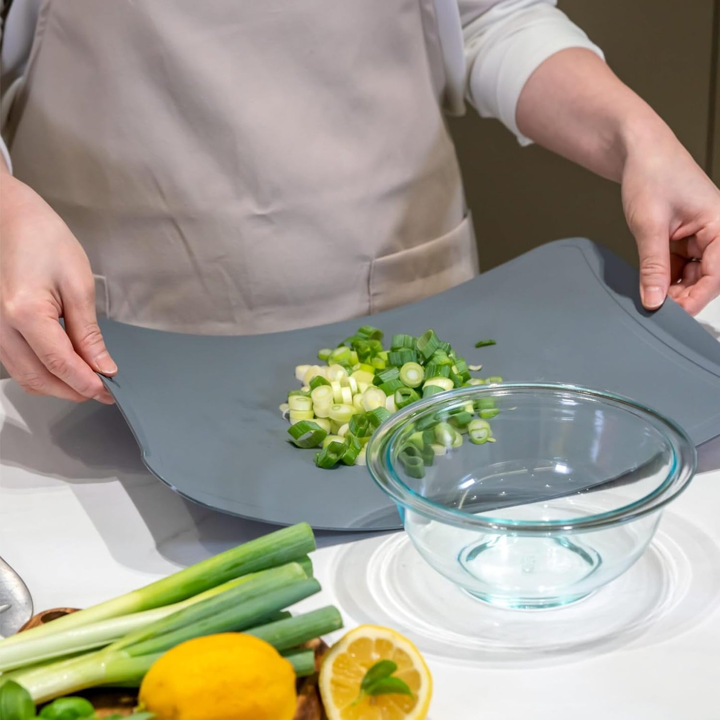 Blue Ginkgo TPU Cutting Mats [Set of 3] – Korean-Made Flexible, Knife-Friendly, Durable Kitchen Cutting Boards (Blue, Yellow, Gray)