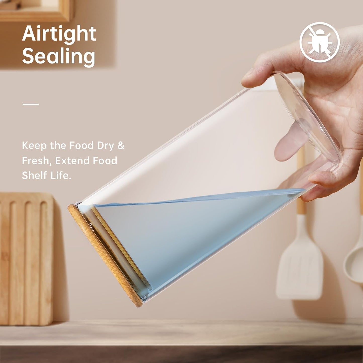 Extra Large Square Glass Flour & Sugar Storage Containers with Airtight Lids, 168 floz & 84 floz - 2 Pack Glass Jars with Bamboo Lids, Air tight Food Storage Containers for Cereal, Pasta, Rice