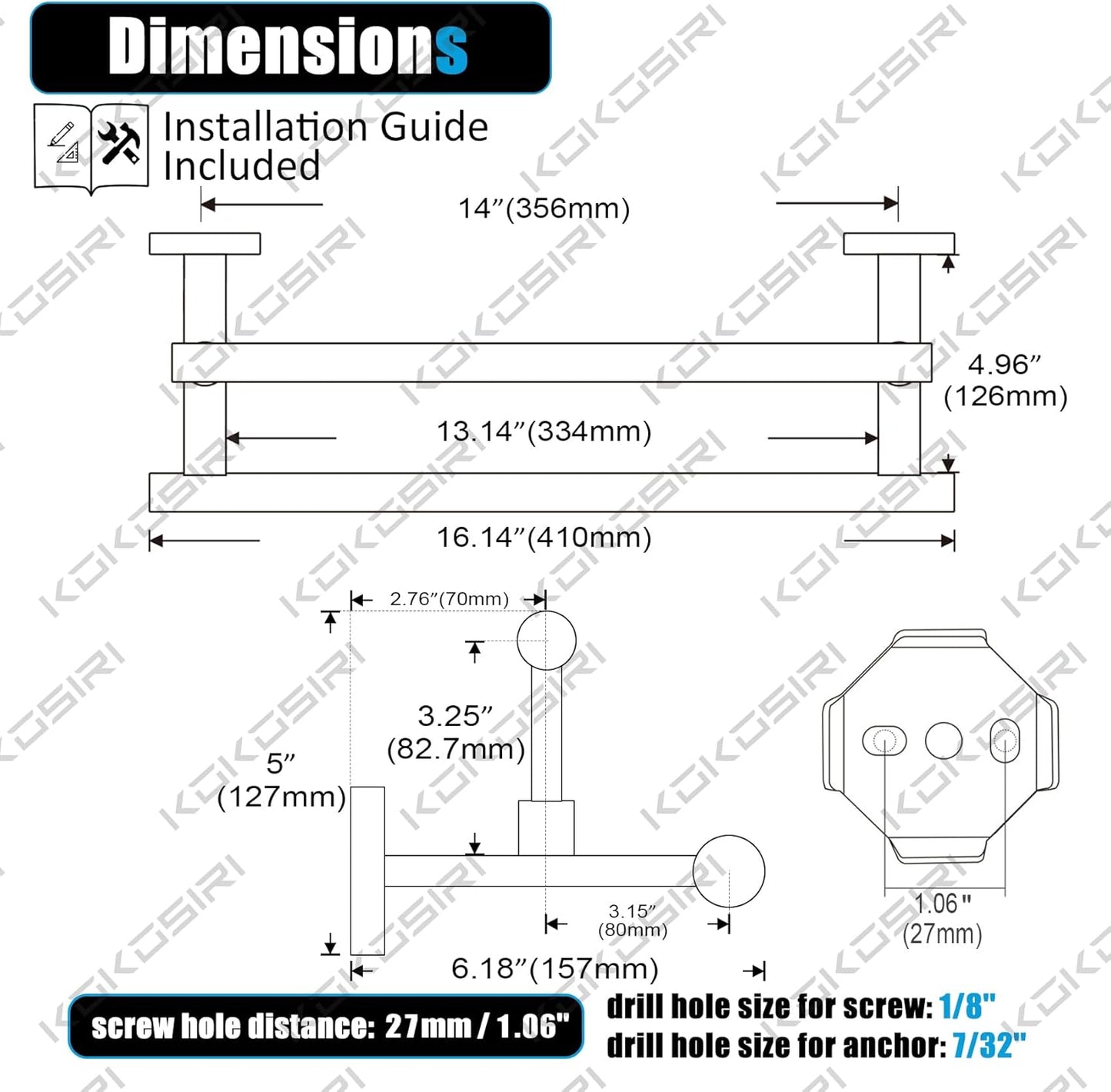 KOKOSIRI Hand Towel Bar 16 Inches Towel Holder Bathroom Rack for Bath Cabinet Towel Rails Brushed Gold Stainless Steel B5009BG-L16