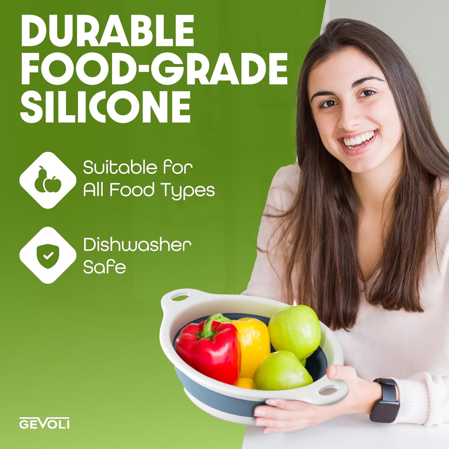 Collapsible Colanders (2 Pack Set) Food Strainers with Over-Sink Water Draining Base for Pasta Fruits and Vegetables (4 and 5 Quart) - White Blue