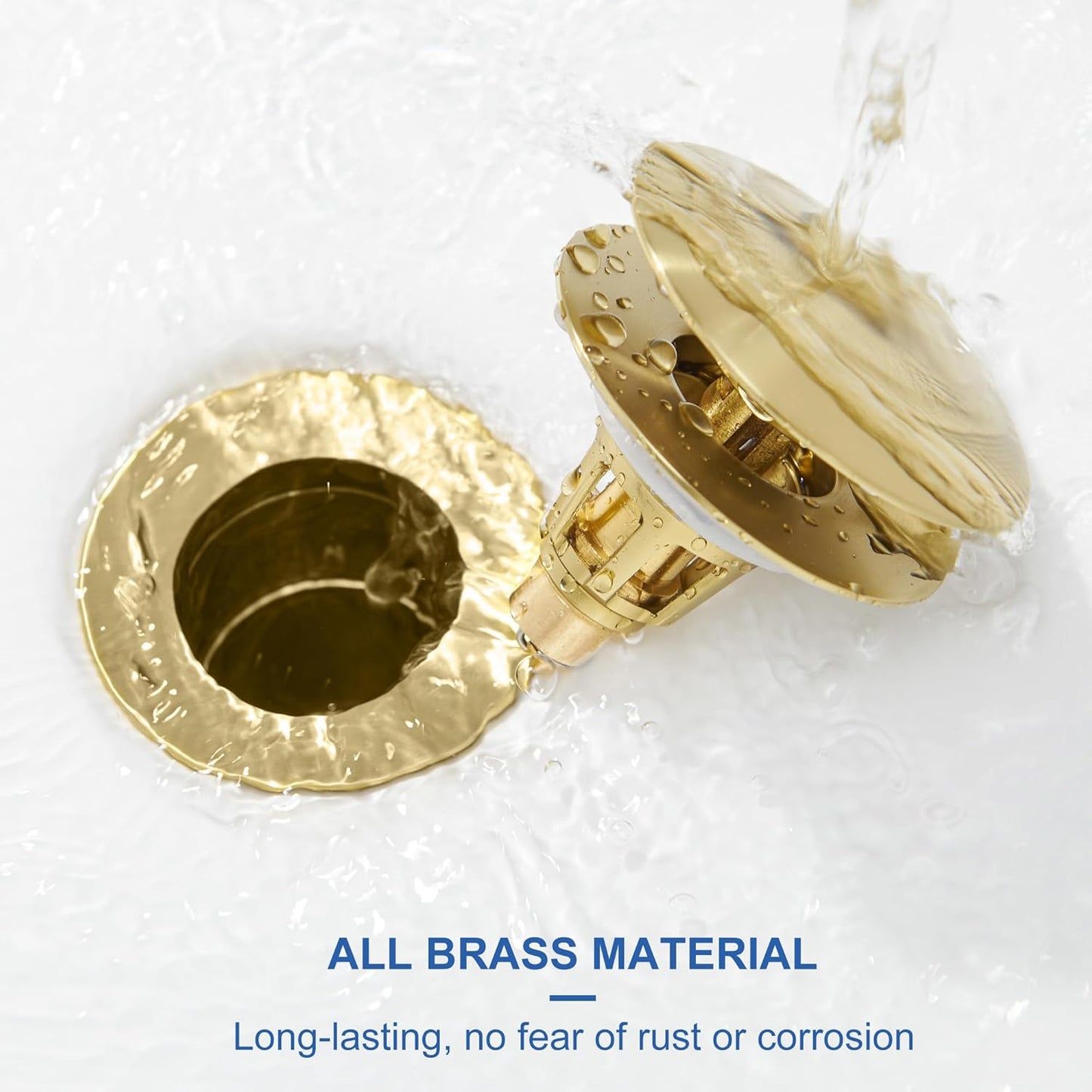 Universal Bathroom Sink Stopper - Pop Up Sink Drain Stopper, Push Button Flixfilter Sink Drain Stopper Replacement, Wash Basin Drain Filter Plug Anti-Clogging Basket, Brushed Gold