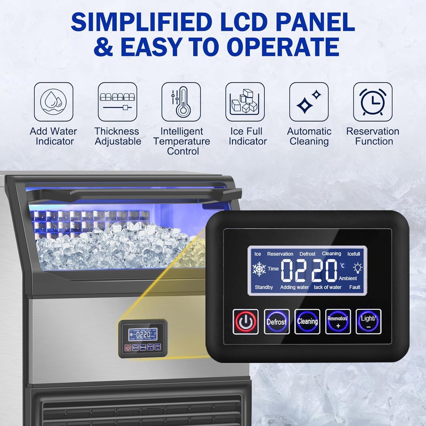 Commercial Ice Maker Machine, 350Lbs/24H with 75Lbs Storage Bin, 108Pcs Ice Cubes 8Mins, Freestanding Large Ice Machine with Water Filter and Ice Scoop for Home Bar Office Restaurant