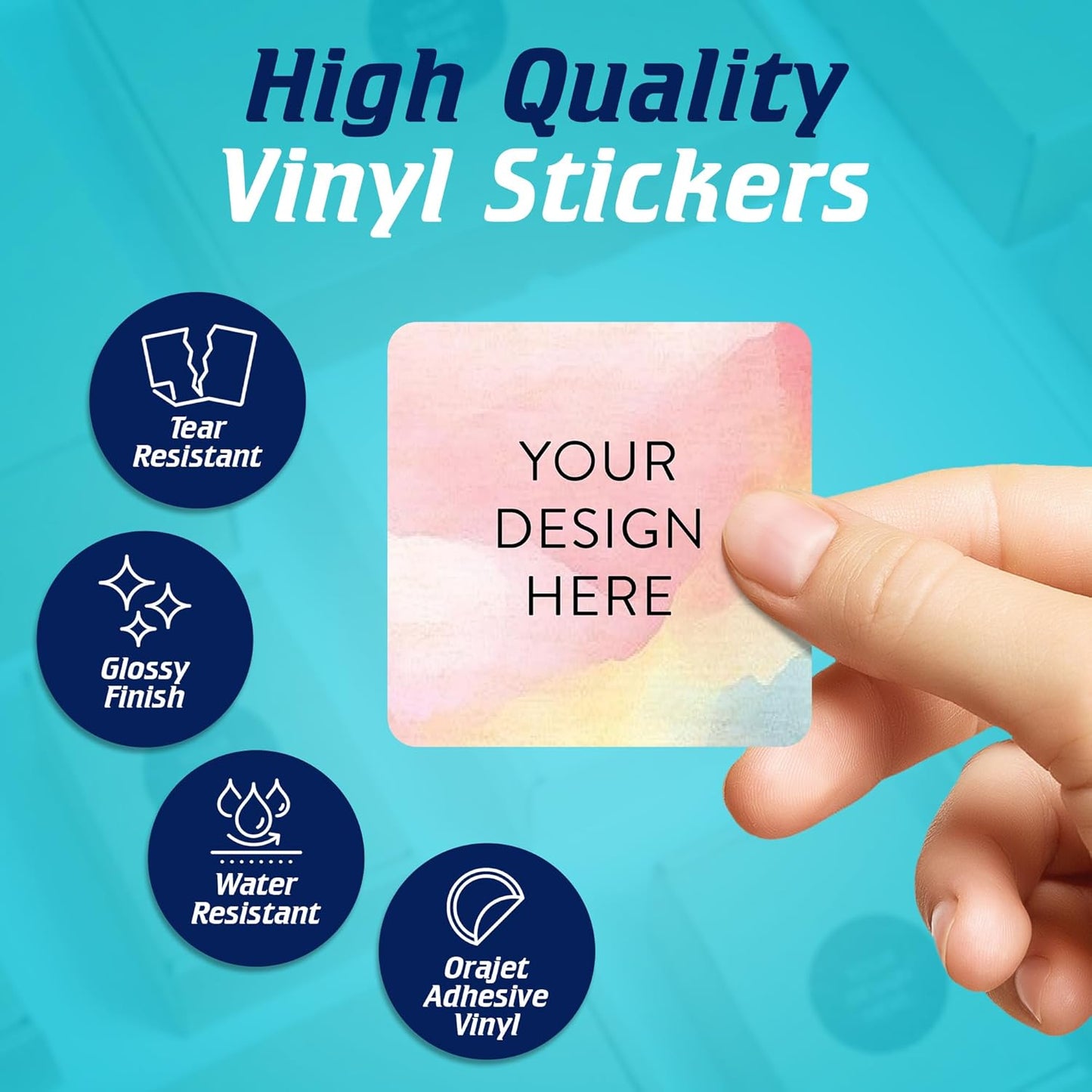 100 Custom Vinyl Stickers - Upload Your own Image, Text, Design, Logo - Personalized Logo Labels for Handmade, Packaging, Bottle, Jars, Candle, Brand Stickers (Watercolor, 1.5x1.5 Square)