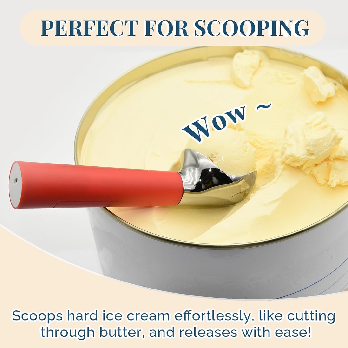 Heated Ice Cream Scoop Rechargeable, Electric Warming Ice Cream Scooper with LED Display, Heats to 158°F for Hard Ice Cream, IP67 Waterproof (Red, 2 oz)