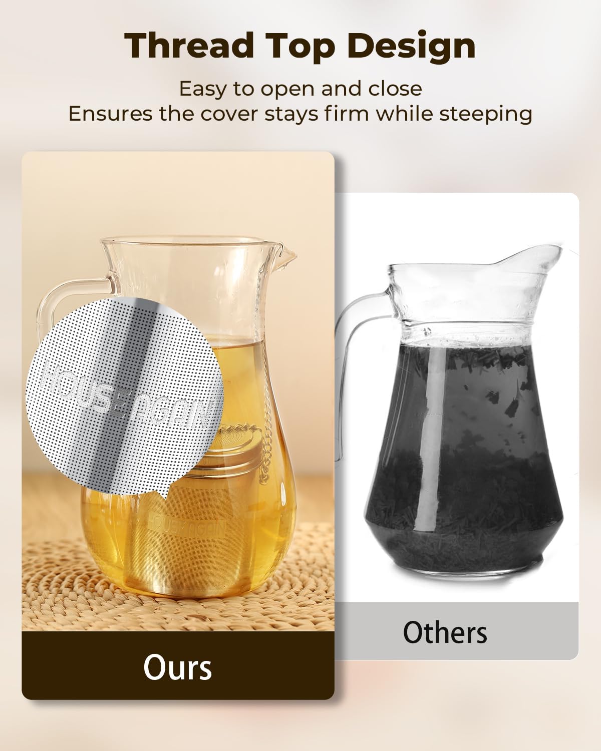 House Again Large Tea Infuser with Scoop, Extra Fine Mesh Tea Strainers for Loose Tea & Spice Infuser for Cooking, 304 Stainless Steel, Loose Leaf Tea Steeper for Brew Tea Spices & Seasonings