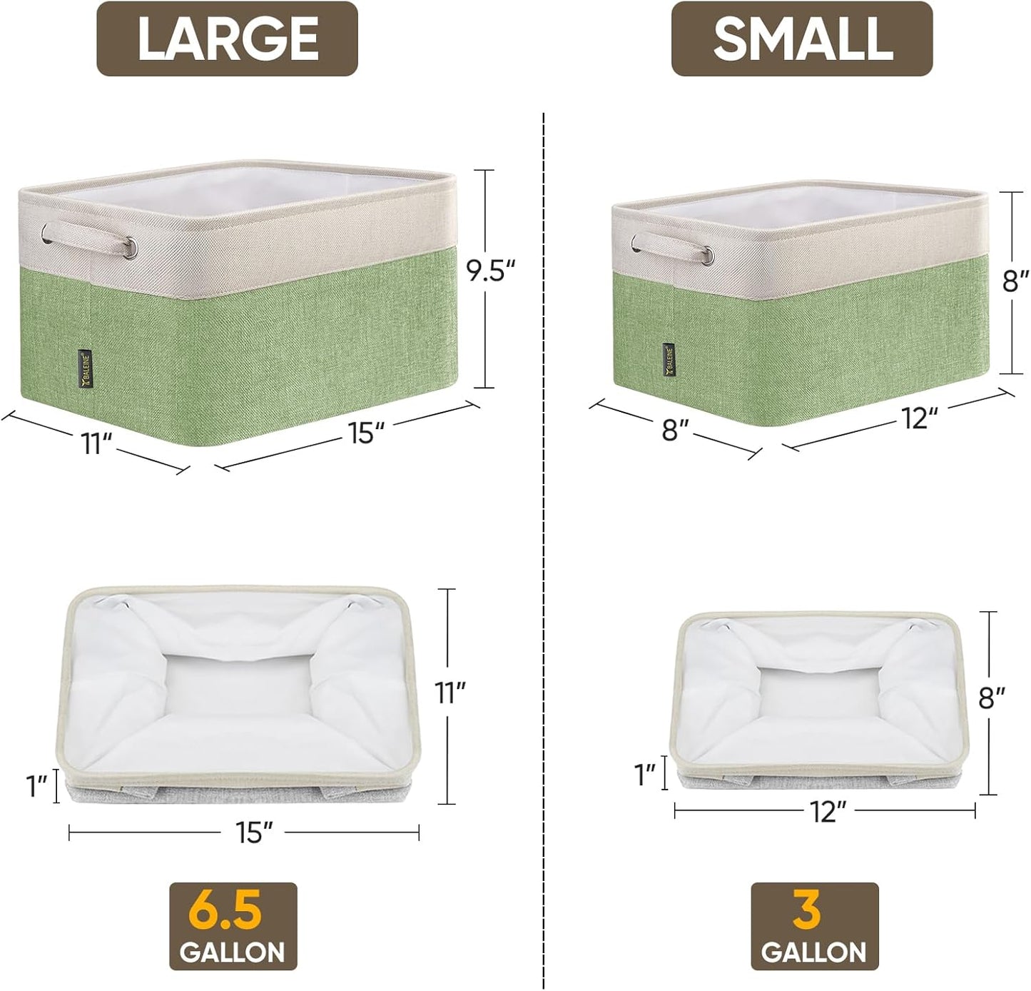 BALEINE 4 Pack Fabric Storage Bins for Shelves, Linen Storage Baskets for Organizing, Decorative Closet Bins for Clothes, Home (Green, 15''x11''x9.5'')