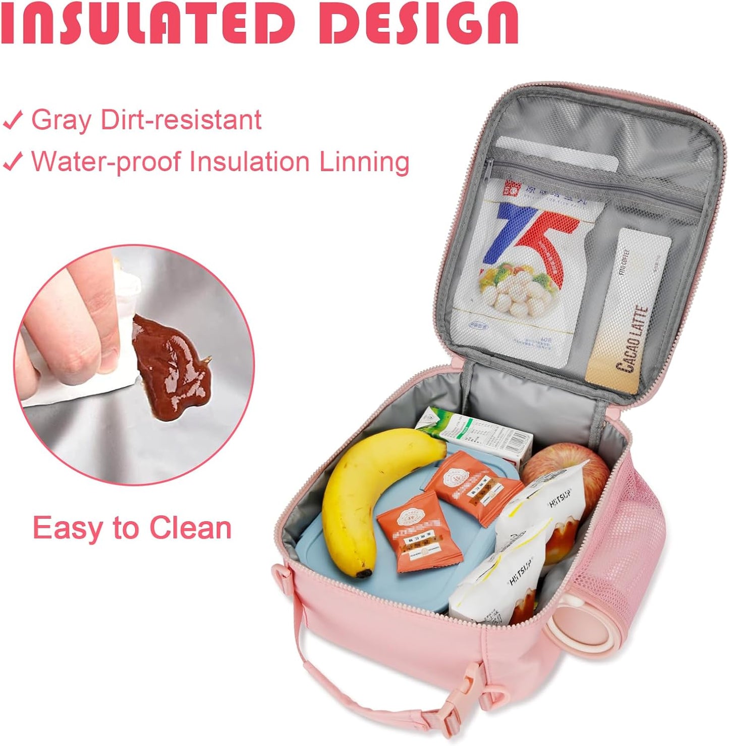 Initial Insulated Lunch Bag for Girls Kids, Back to School Gift, Reusable Leak-proof Lunch Box with Adjustable Strap for School Daycare Travel Picnic (Pink,K)