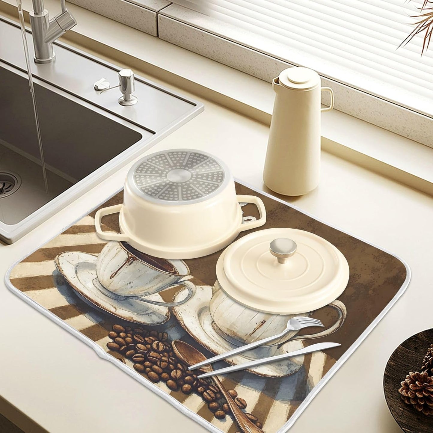 Coffee Themed Dish Drying Mat for Kitchen Counter Absorbent Microfiber Large Drying Pad Dish mats for Kitchen Countertops 18 x 24 Inch243