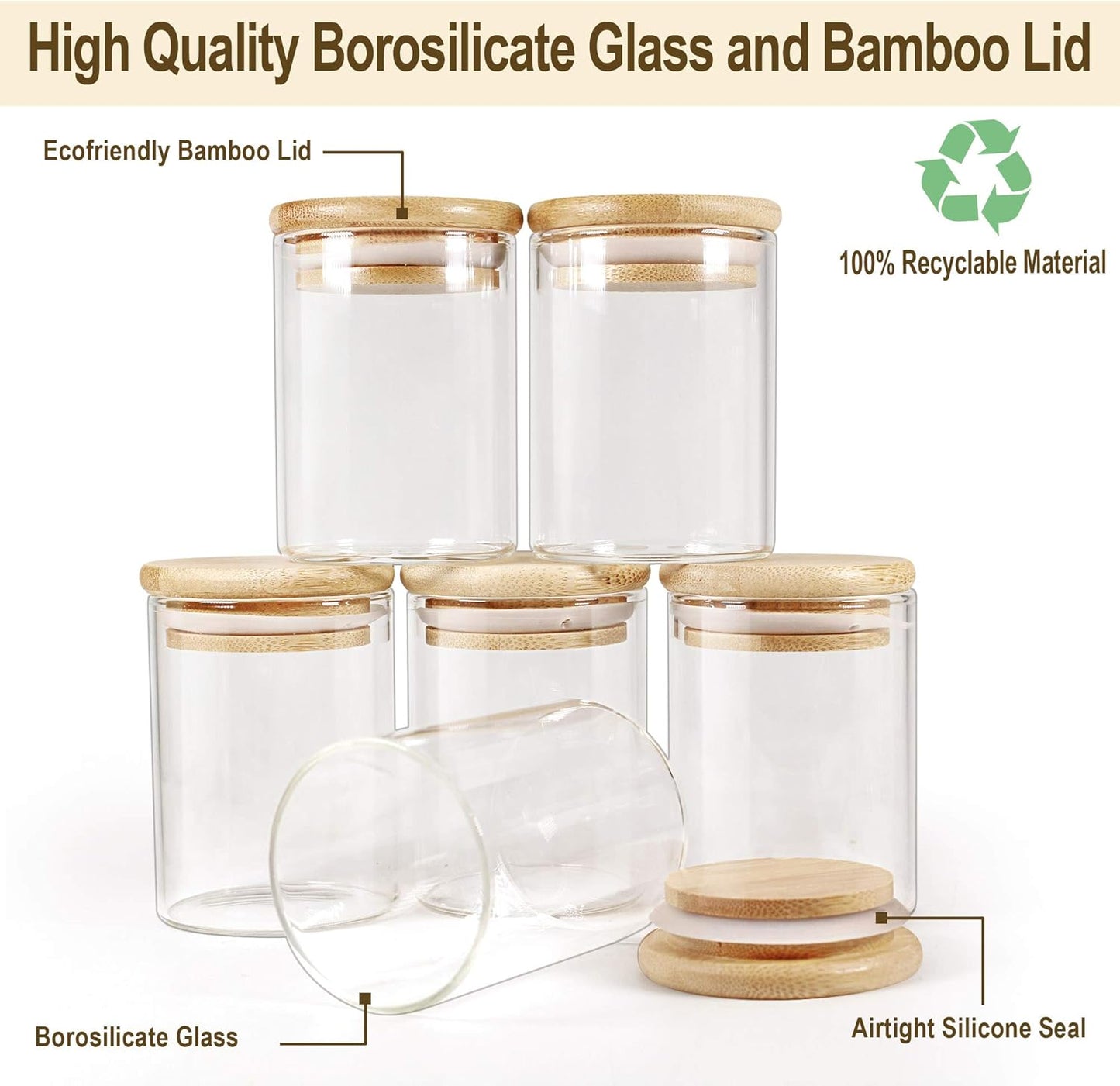 Glass Jars with Bamboo Lids (6oz in 12 Pack), Small Glass Food Jars and Canisters Sets, Glass Spice Jars with Airtight Lids, Glass Pantry Jars, Glass Jars for Spice and Hearbs.