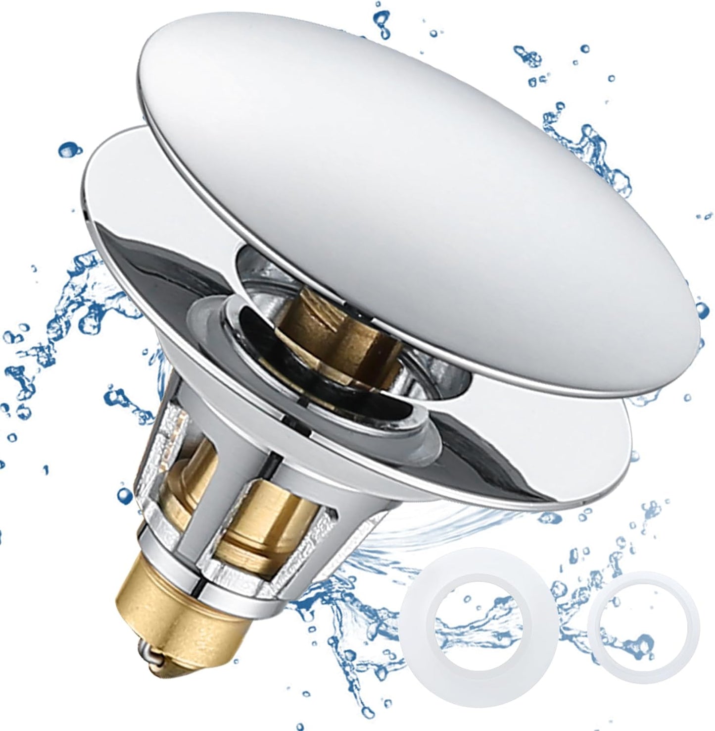 Universal Bathroom Sink Stopper, 1.1~1.5" Sink Drain Stopper, Full Size Bounce Bullet Type Pop Up Basin Drain Strainer, Chrome Anti-Clogging Sink Drain Filter with Hair Catcher (Silver)