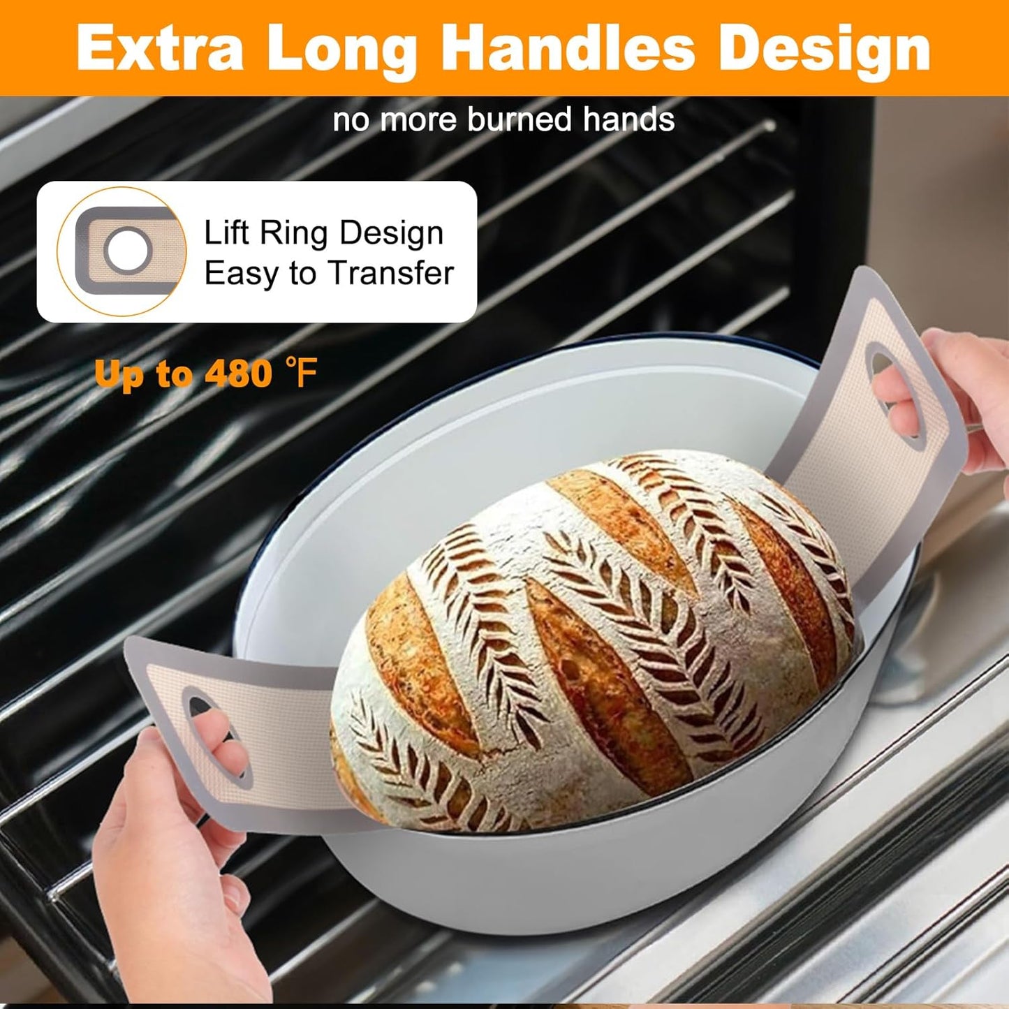 Philorn Silicone Bread Sling for Dutch Oven 2 Pcs, Reusable Silicone Bread Baking Mat With Extra Long Handles Non-Stick & Easy to Clean for Transfer Sourdough, Round