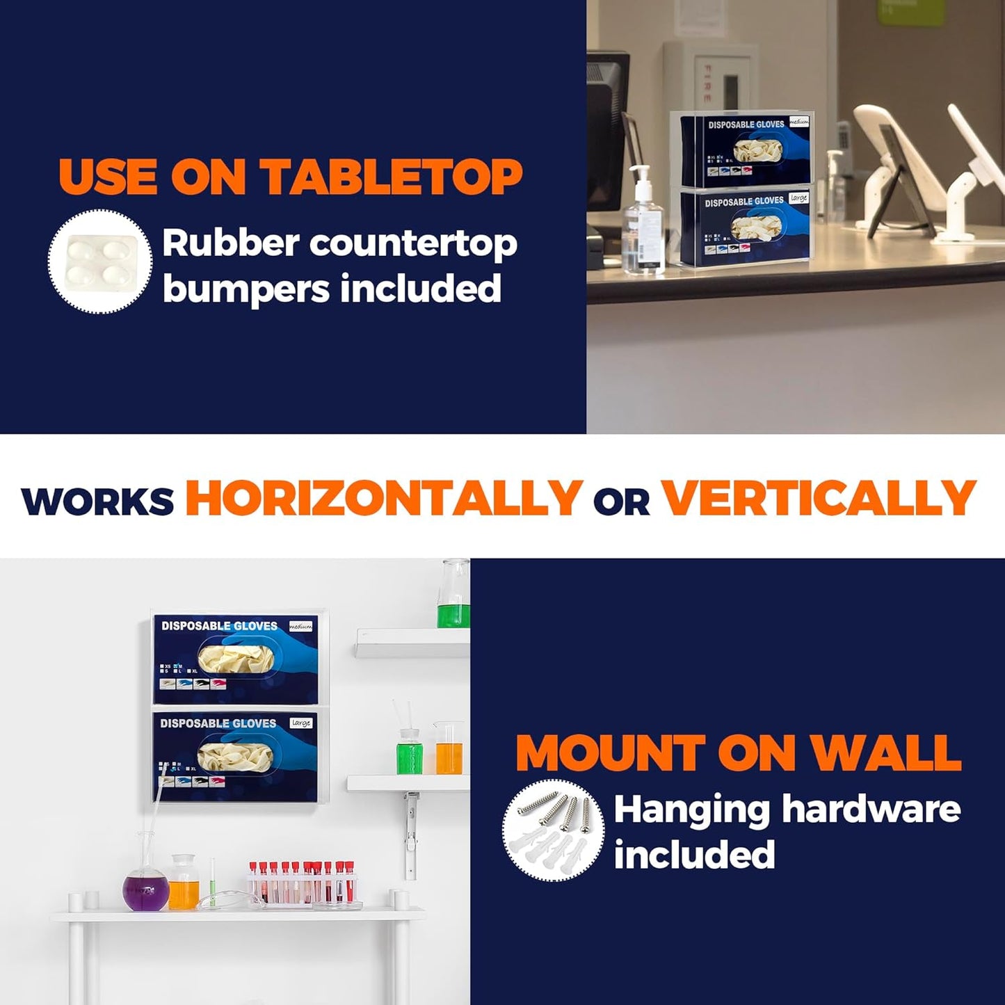 Double Glove Box Holder Wall Mount Glove Dispenser - Disposable Glove Holder Wall Mount Glove Station for Medical Gloves, Multipurpose Kitchen Gloves Holder - Includes Hanging Hardware