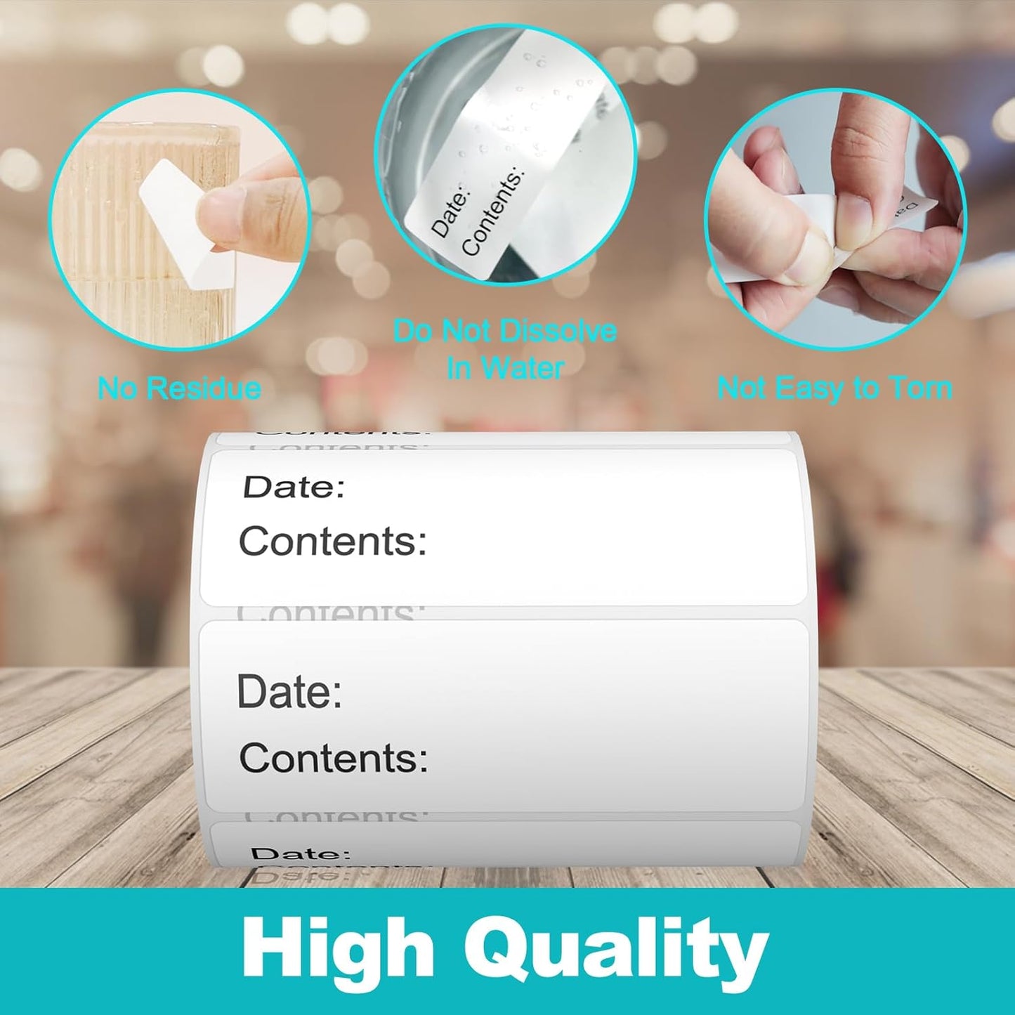 Kingtac 500pcs Food Freezer Labels, 1 x 3 Inch Removable for Food Containers, Mason Jar, No Residue Food Storage Labels Perfect for Kitchen Cannot be Torn