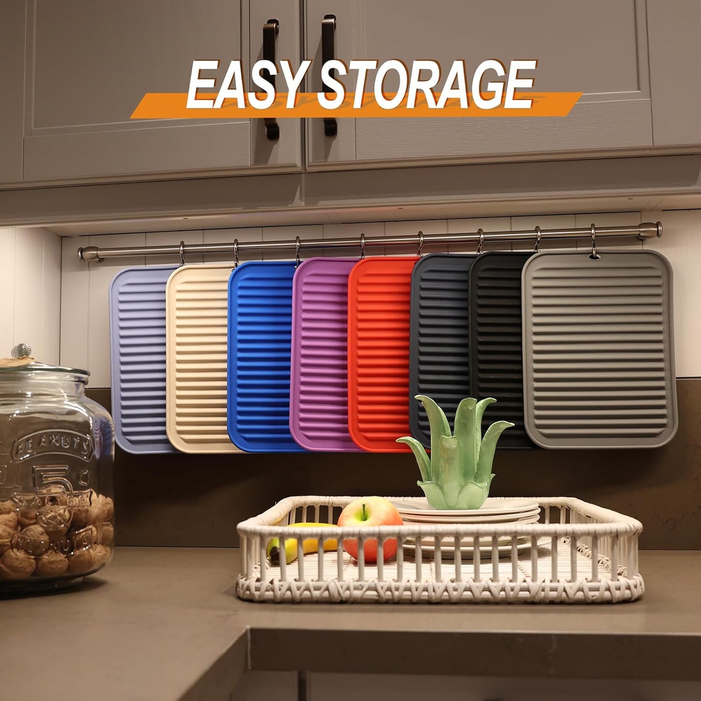 Joyhalo 4 Pack Silicone Trivets for Hot Pots and Pans,480℉ Heat Resistant Trivets for Hot Dishes,Hot Pads for Countertop,Kitchen Potholders,Blue