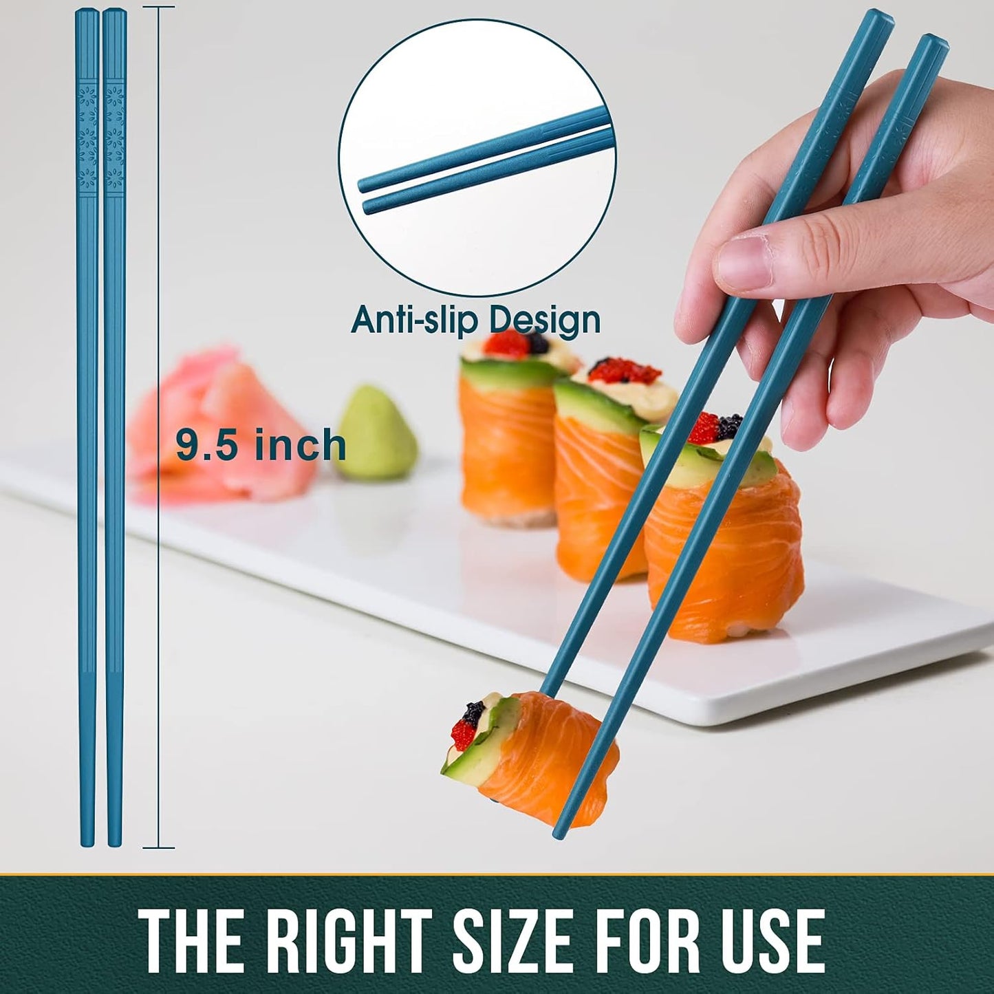 10 Pairs Reusable Fiberglass Chopsticks Dishwasher Safe, GLAMFIELDS Premium Multicolor Japanese Style Chop Sticks for Sushi, Anti-slip, Lightweight, 9 1/2 inches