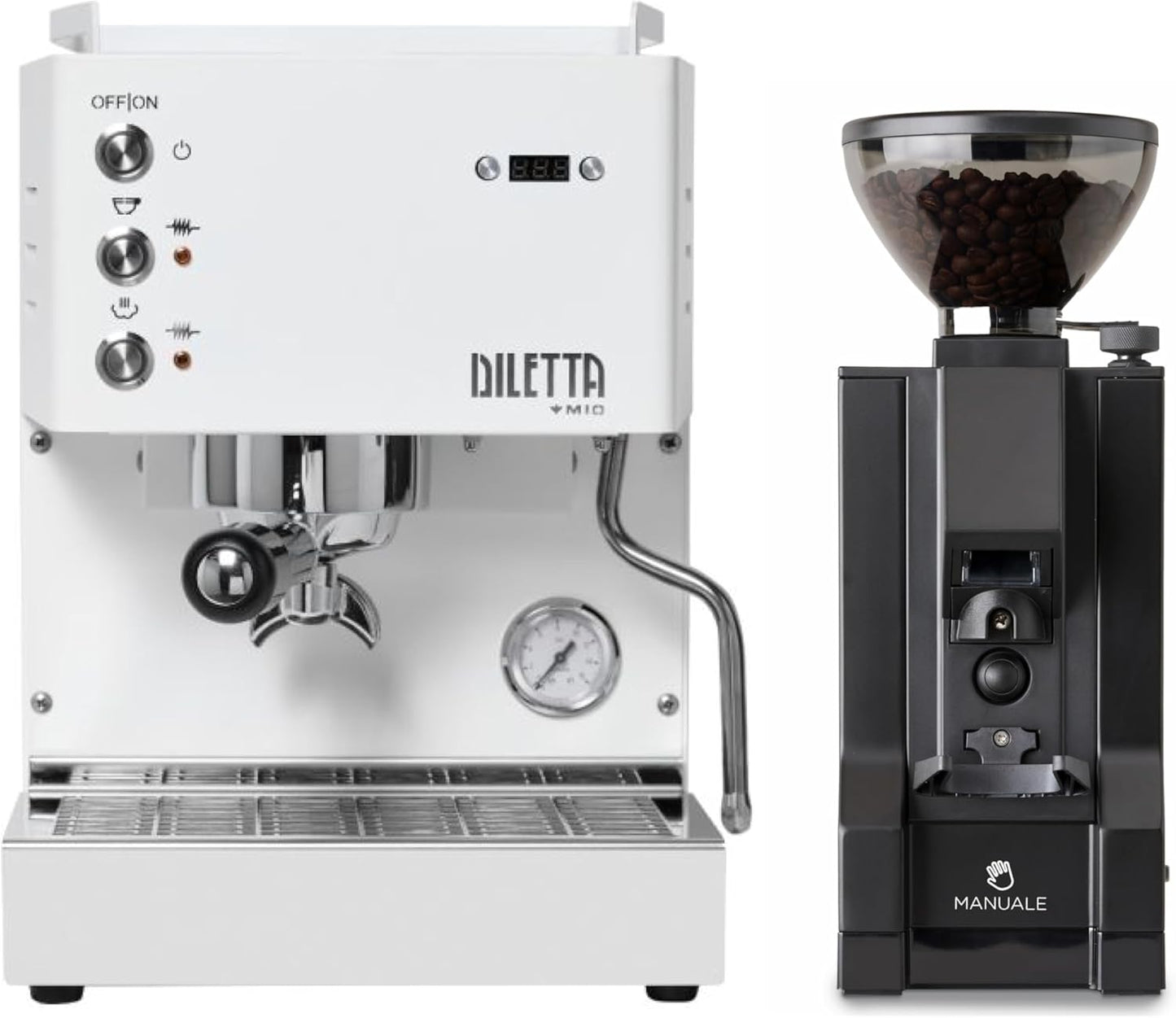 Diletta Mio Espresso Machine (White) and Eureka Mignon Notte Grinder Bundle