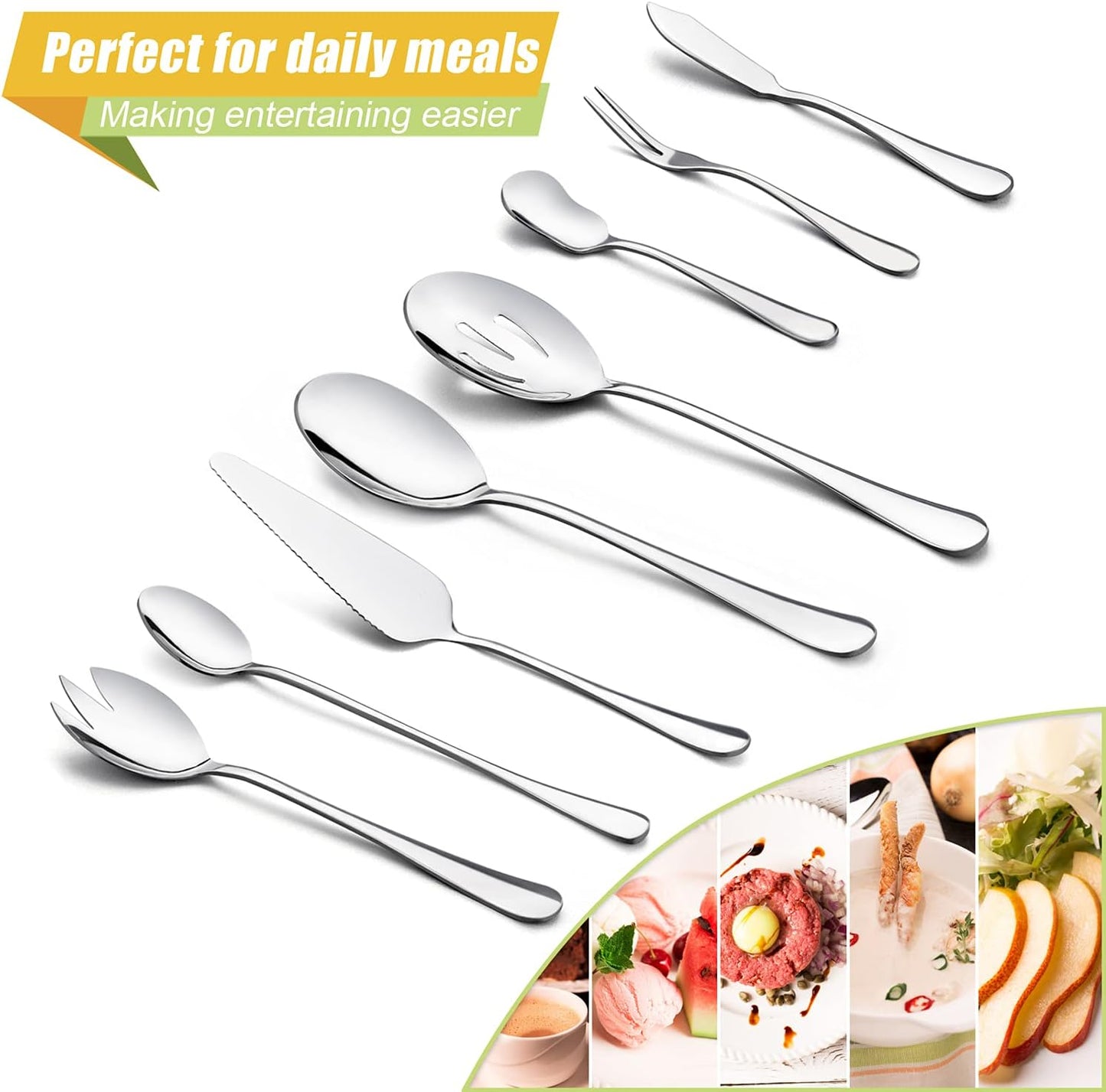 HaWare 48 Pieces Silverware Set with Serving Utensils, Stainless Steel Fancy Flatware Cutlery Set for 8, Traditional Elegant Style Tableware Eating Utensils, Mirror Polished & Dishwasher Safe
