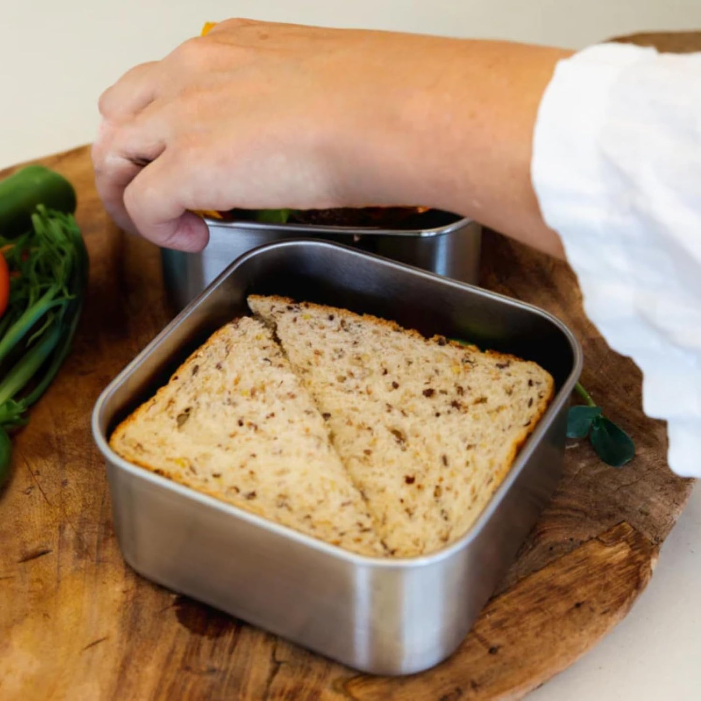 Flexibento - Leak proof Stainless Steel Lunch Box | Lunch Containers with Silicone Lids | Steel Bento Box |Metal lunch Box|1 * 25 OZ+ 2 * 13 OZ + 2 * 2 OZ| Set Of 5 |Vanilla